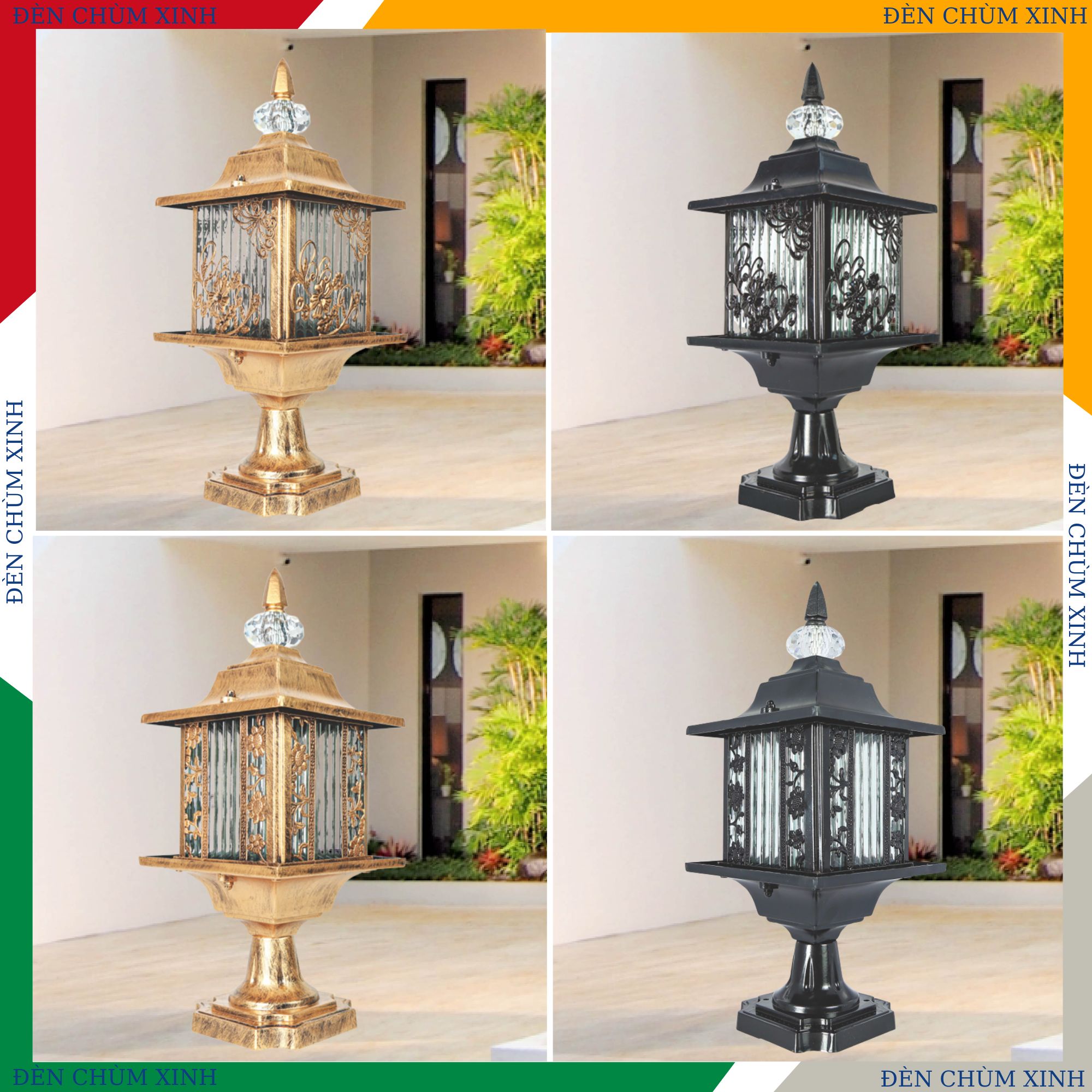 ĐÈN TRỤ SÂN VƯỜN NVT-198A MÀU VÀNG HÀNG CHÍNH HÃNG