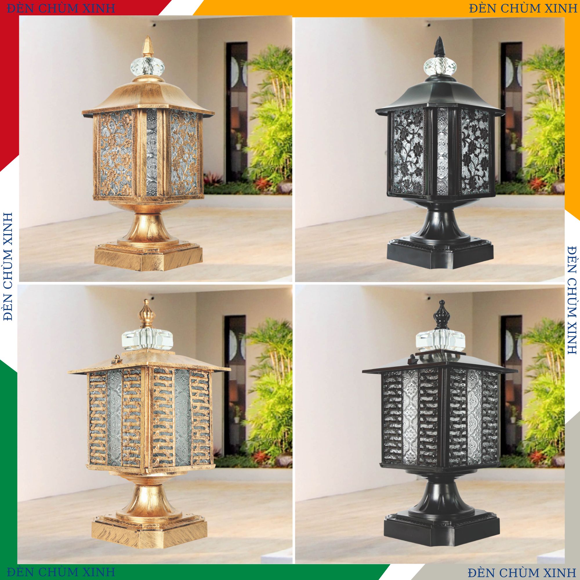 ĐÈN TRỤ SÂN VƯỜN NVT-215B MÀU ĐEN HÀNG CHÍNH HÃNG