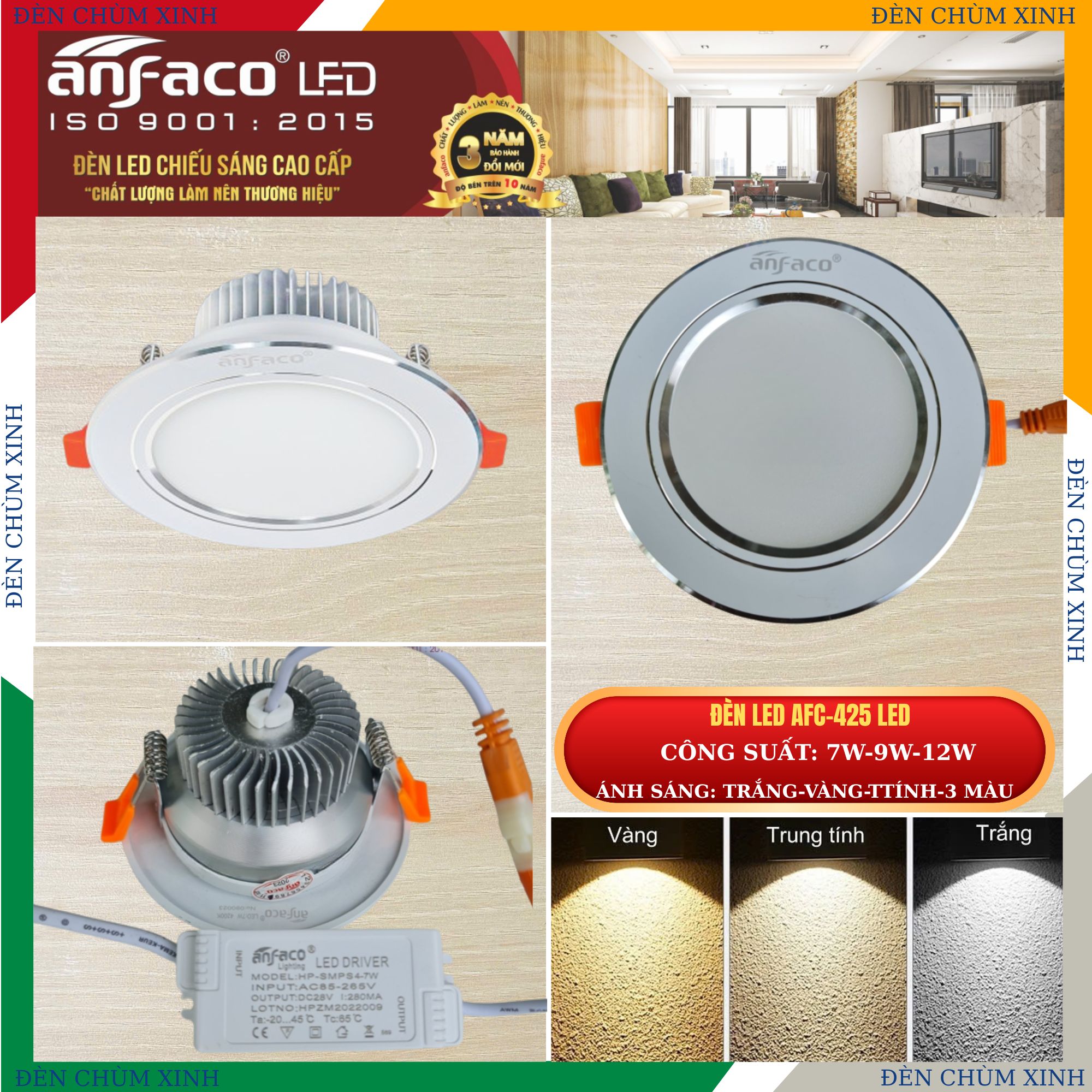 ĐÈN ÂM TRẦN LED CHÍNH HÃNG ANFACO AFC-425/7W