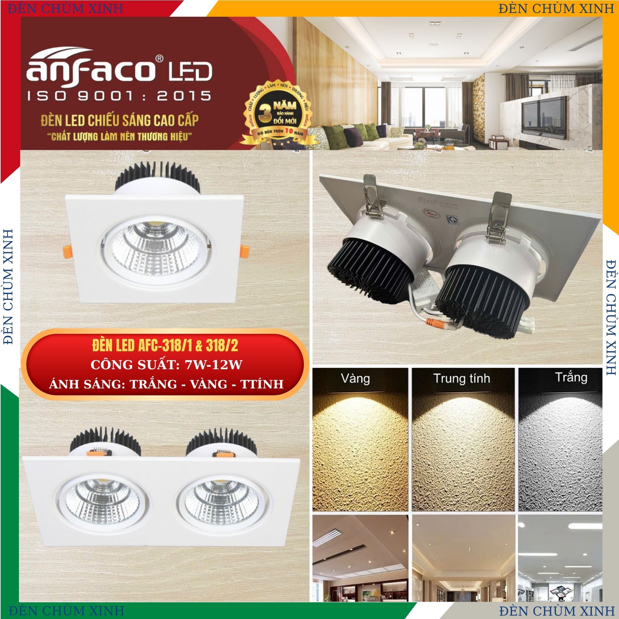 ĐÈN LED ÂM TRẦN CHÍNH HÃNG ANFACO AFC-318/1-7W