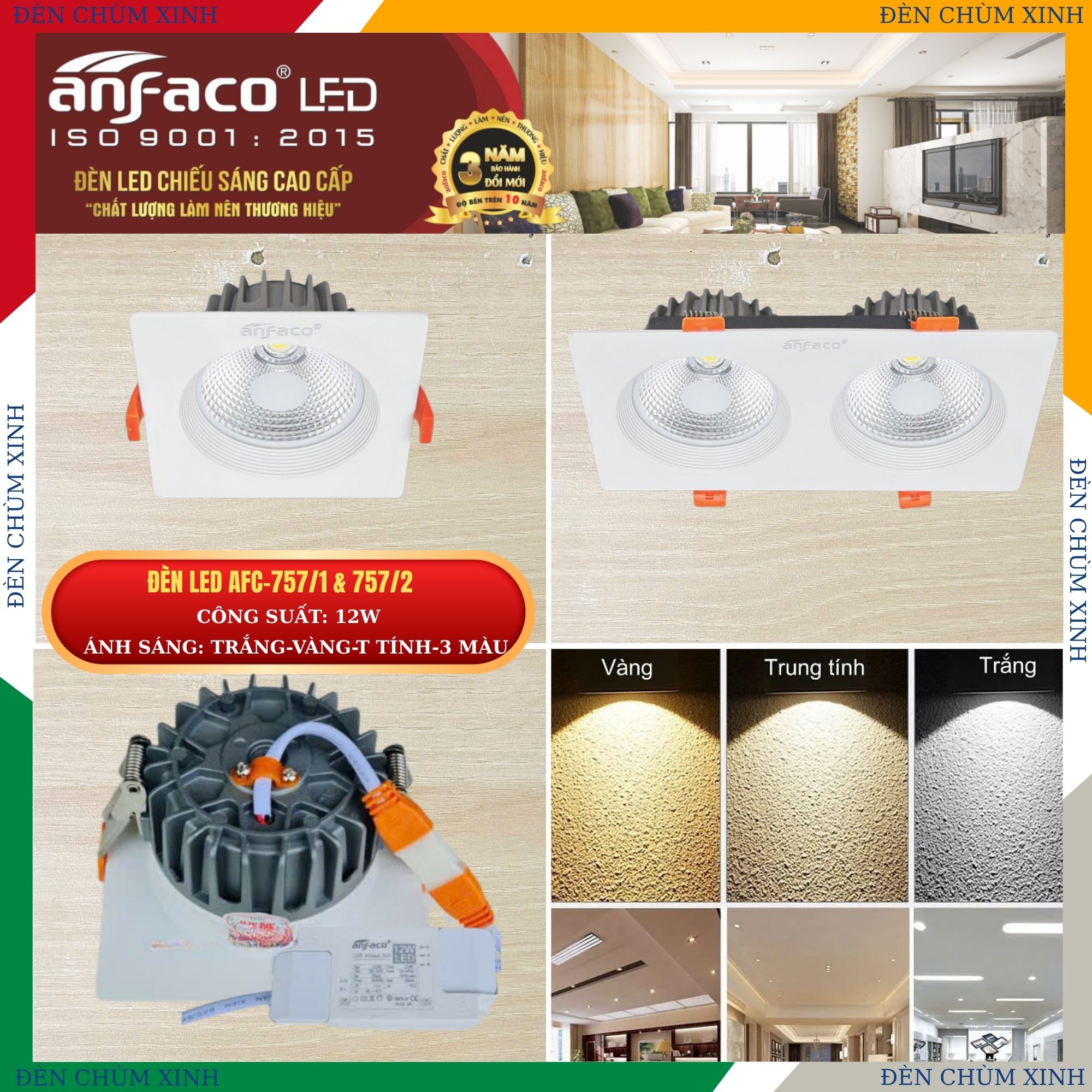 ĐÈN ÂM TRẦN CHÍNH HÃNG ANFACO AFC-757/1-12W