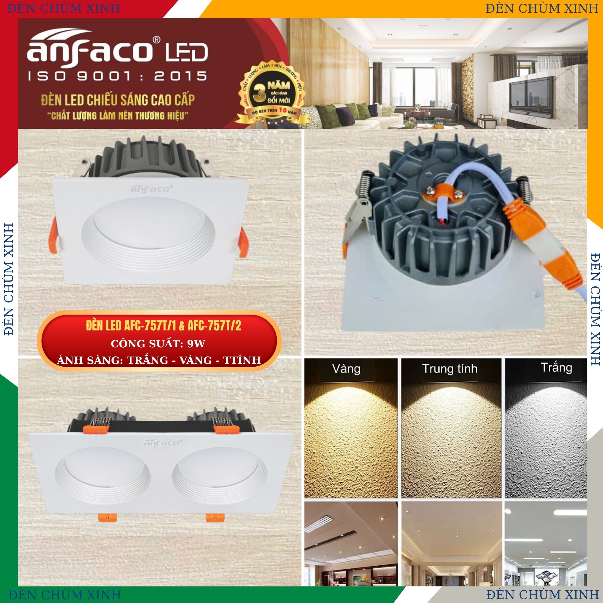 ĐÈN ÂM TRẦN CHÍNH HÃNG ANFACO AFC-757T/1-9W