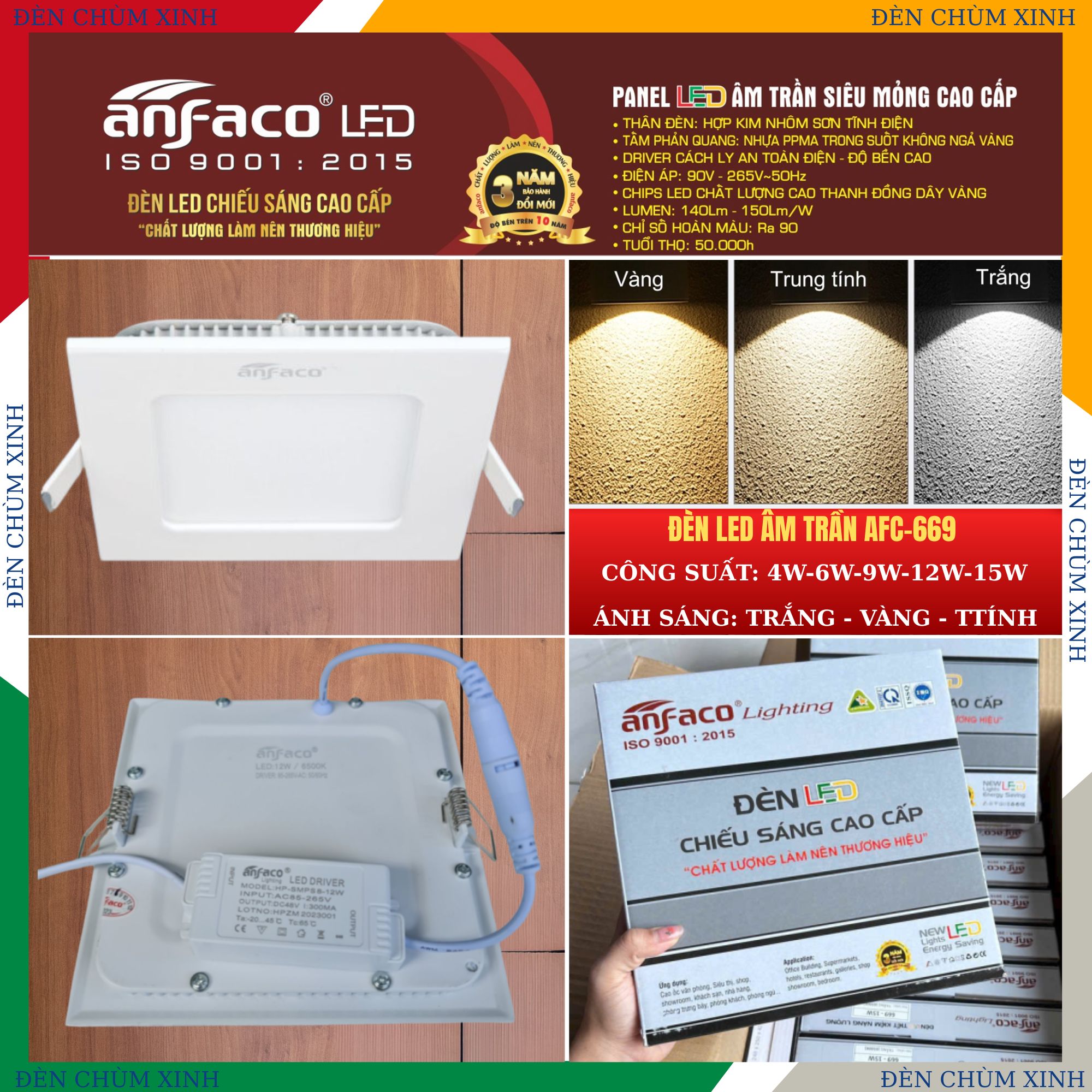 ĐÈN ÂM TRẦN LED CHÍNH HÃNG ANFACO AFC-669/12W