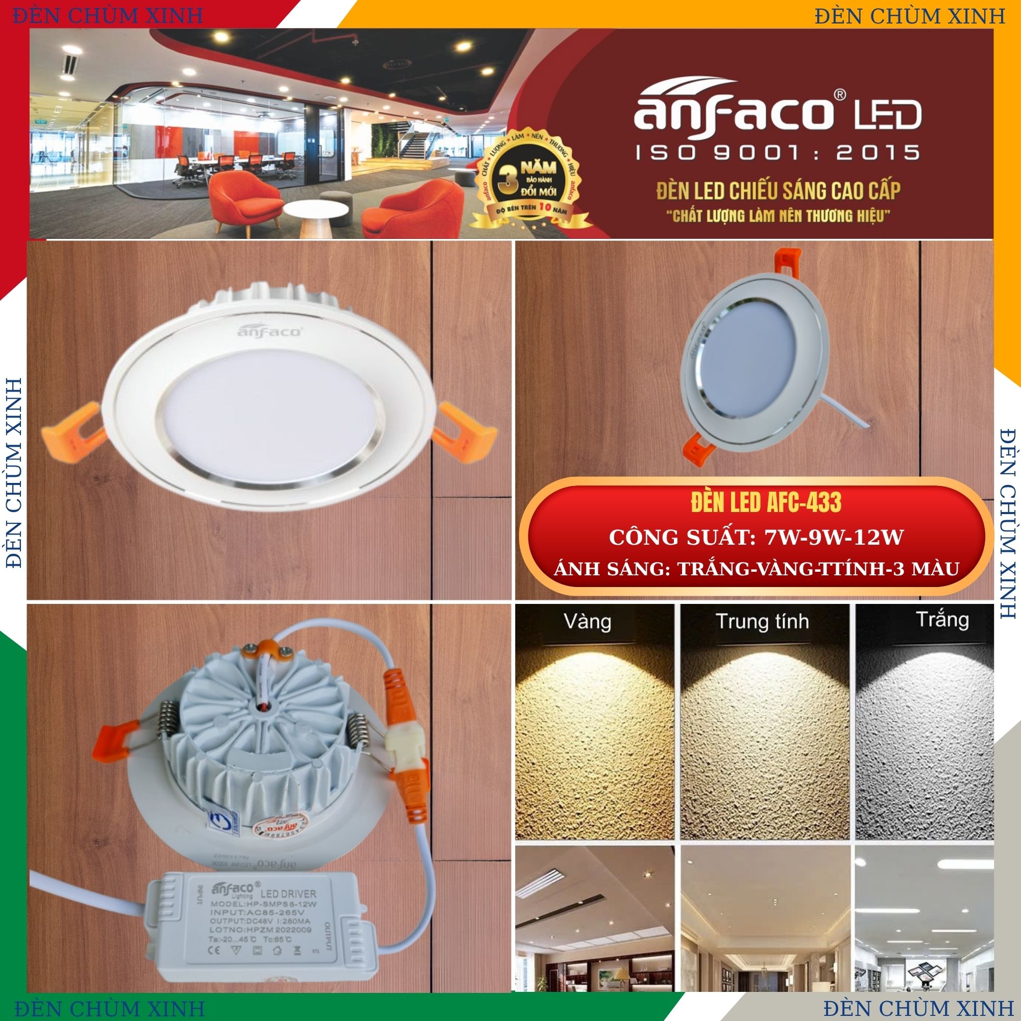 ĐÈN ÂM TRẦN CHÍNH HÃNG ANFACO AFC-433/9W