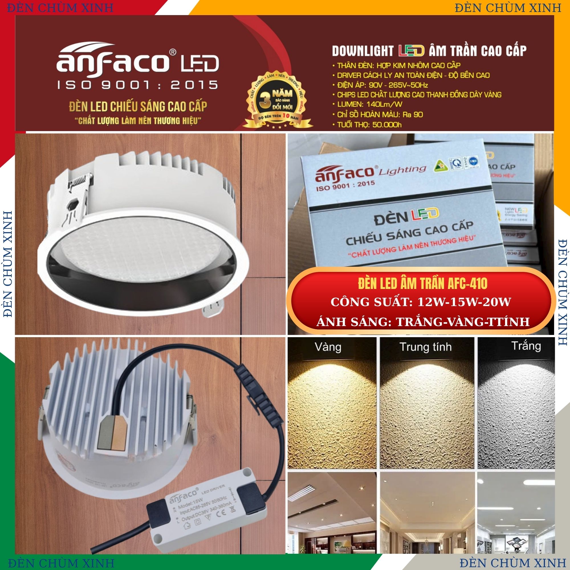 ĐÈN ÂM TRẦN CHÍNH HÃNG ANFACO AFC-410/12W