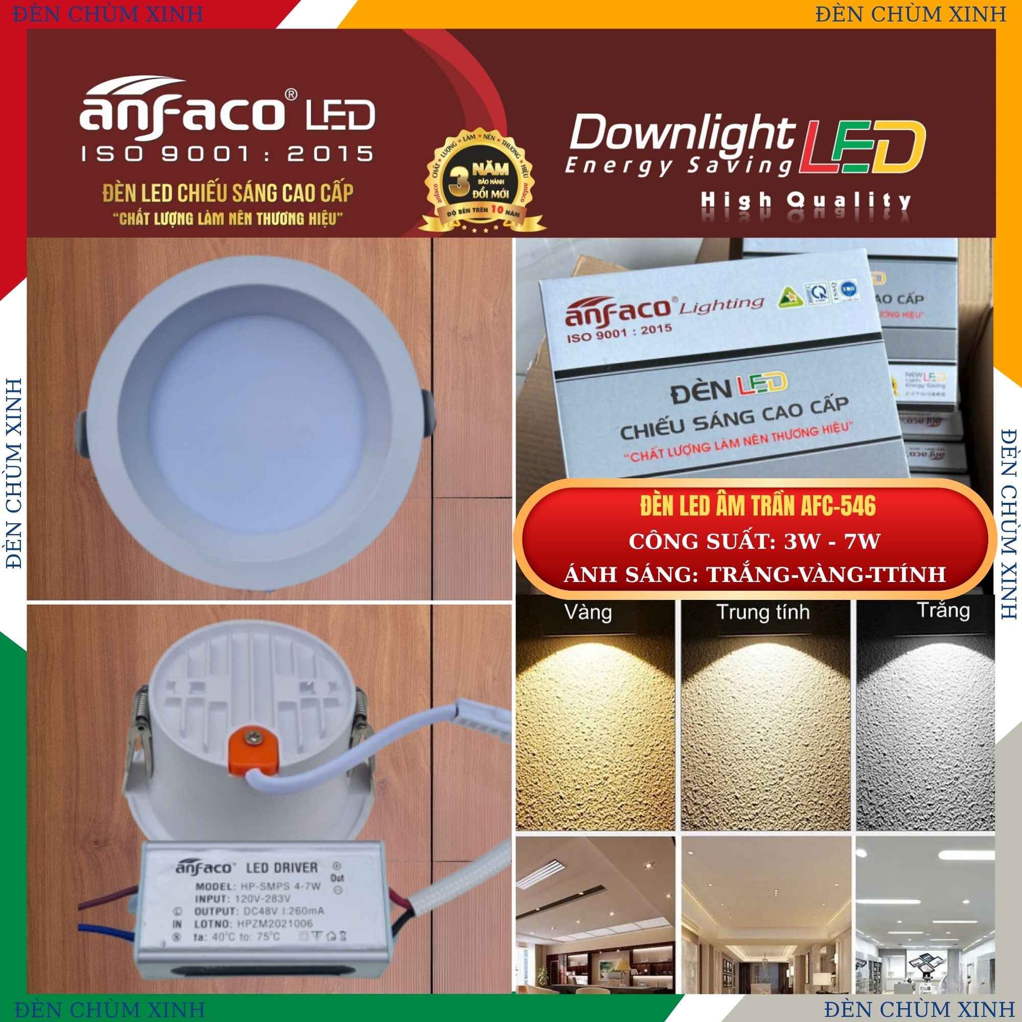 ĐÈN ÂM TRẦN LED CHÍNH HÃNG ANFACO AFC-546/7W