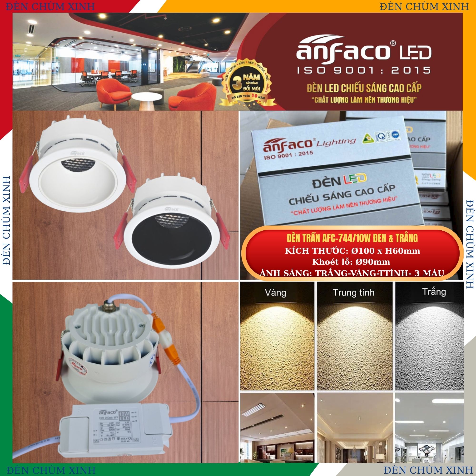 ĐÈN ÂM TRẦN CHÍNH HÃNG ANFACO AFC-744T/10W MÀU TRẮNG