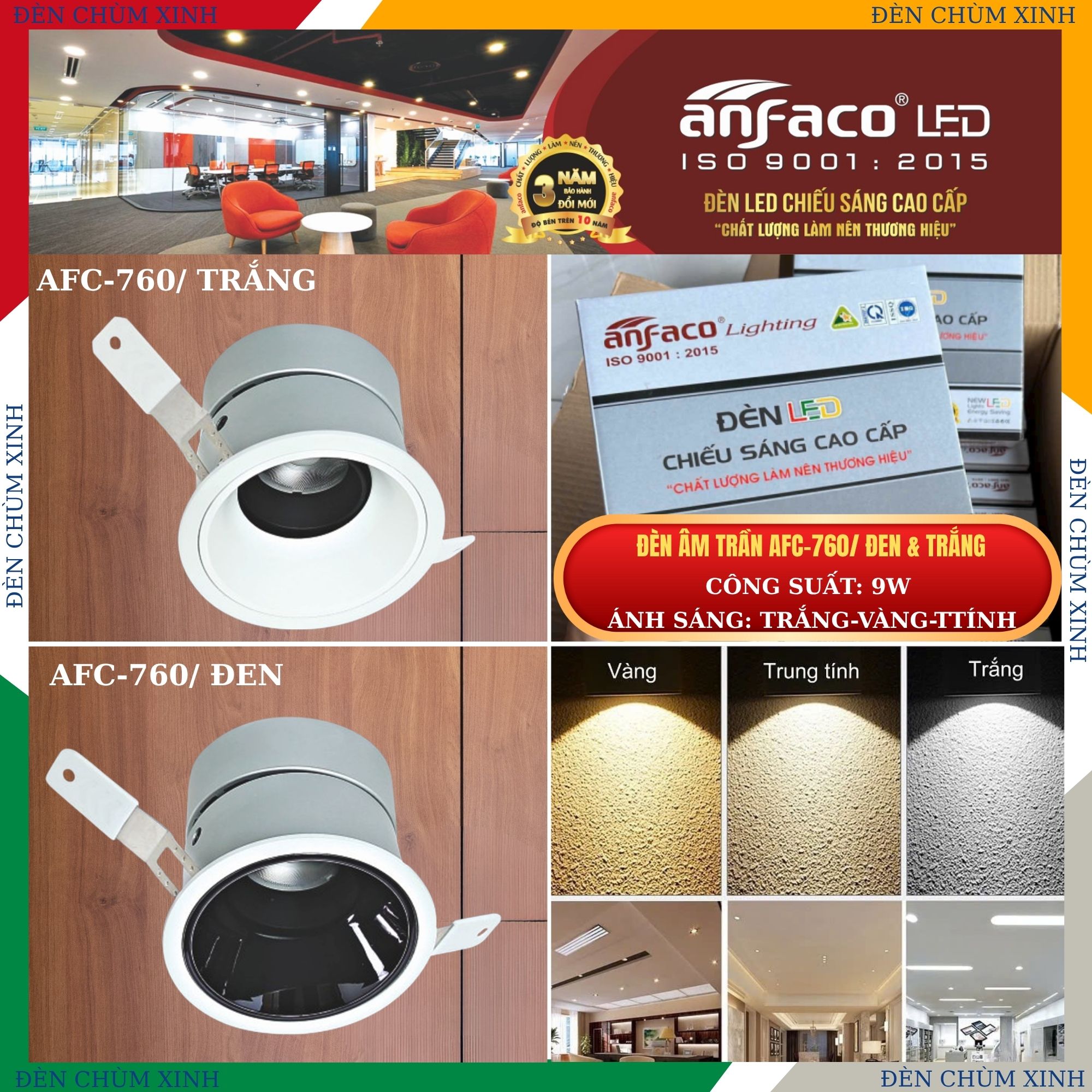 ĐÈN LED ÂM TRẦN AFC-760/9W CHÍNH HÃNG ANFACO