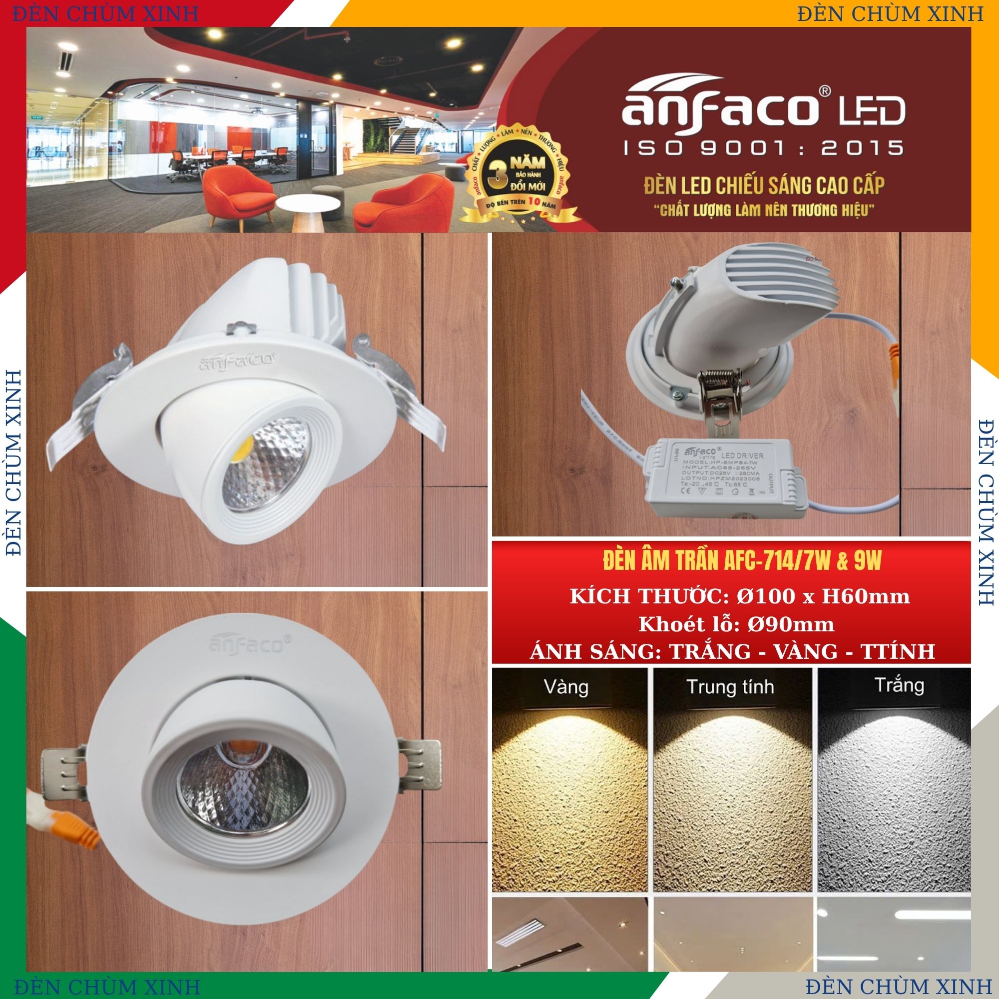 ĐÈM LED ÂM TRẦN AFC-714/9W CHÍNH HÃNG ANFACO