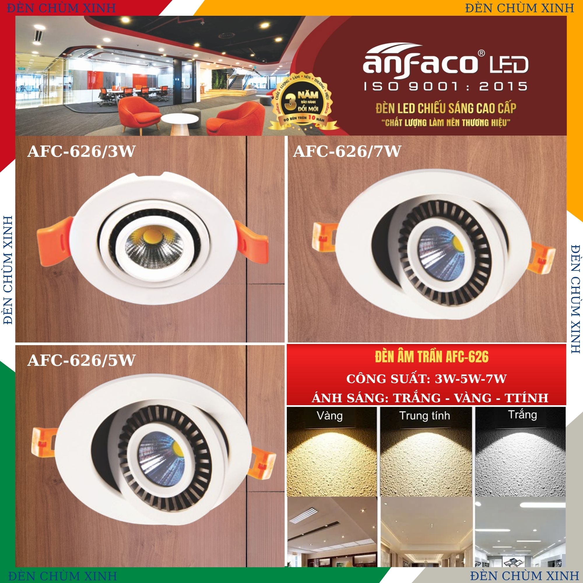 ĐÈN LED ÂM TRẦN AFC-626/3W CHÍNH HÃNG ANFACO