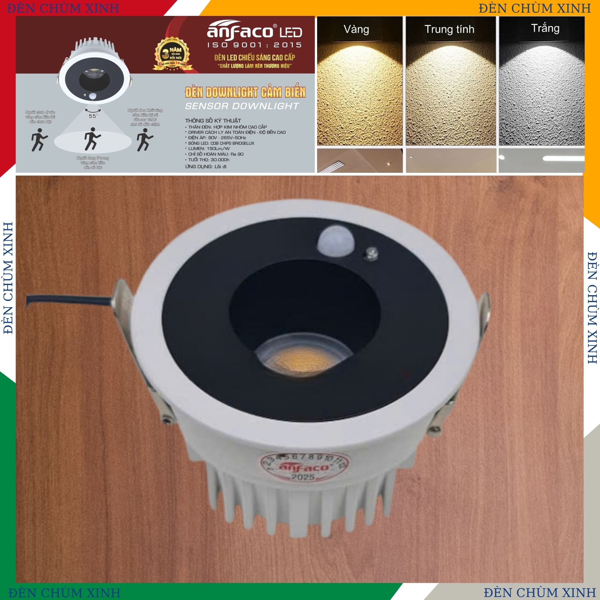 ĐÈN LED ÂM TRẦN CẢM BIẾN AFC-554/12W CHÍNH HÃNG ANFACO