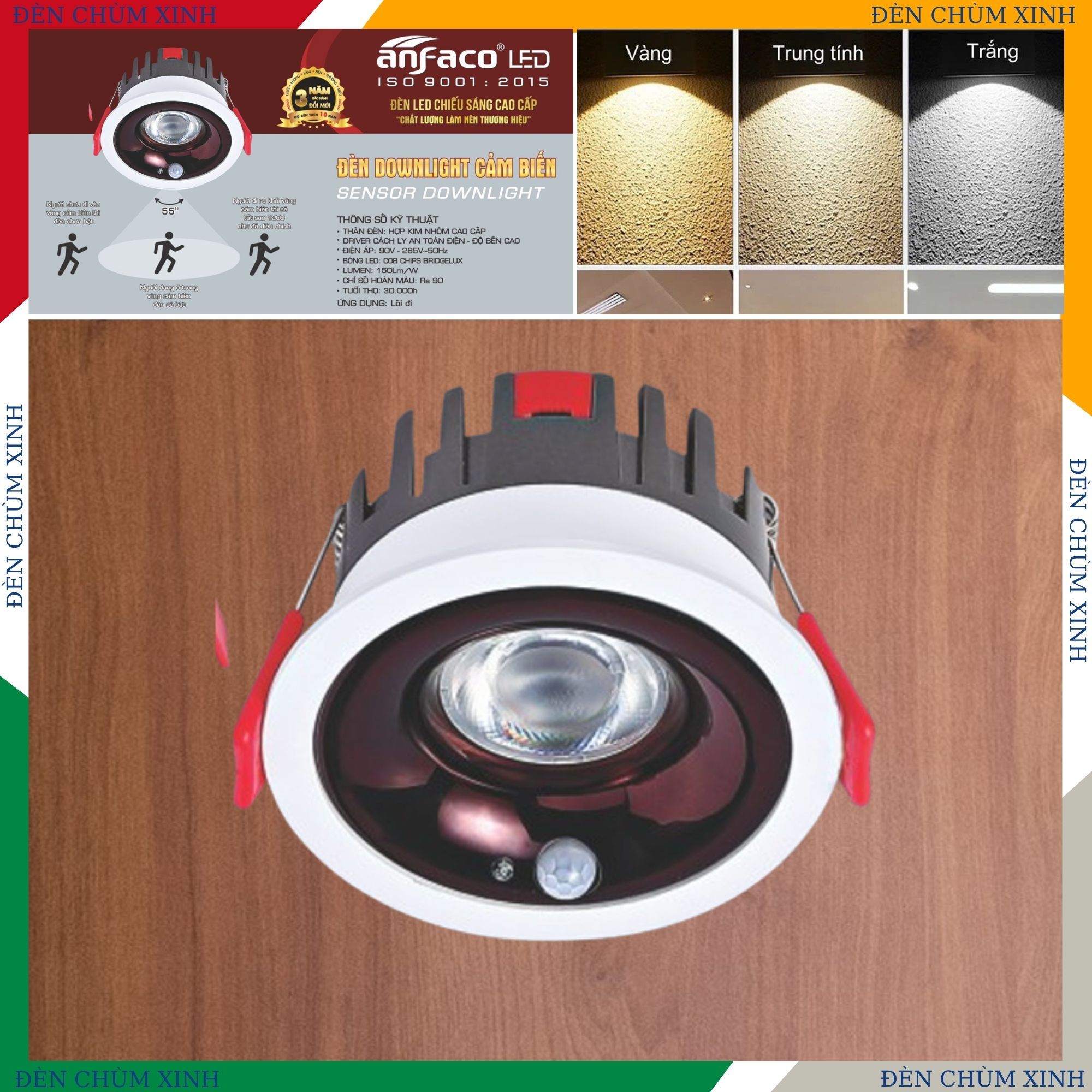 ĐÈN LED ÂM TRẦN CẢM BIẾN AFC-552/12W CHÍNH HÃNG ANFACO