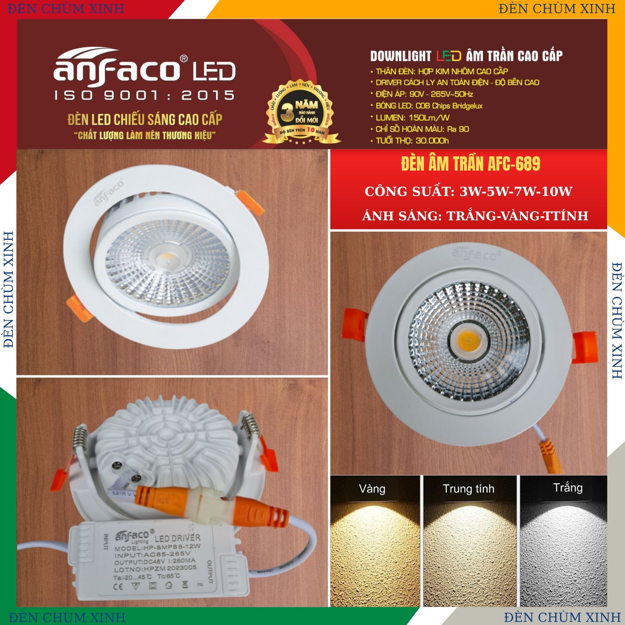 ĐÈN LED ÂM TRẦN AFC-689/7W CHÍNH HÃNG ANFACO