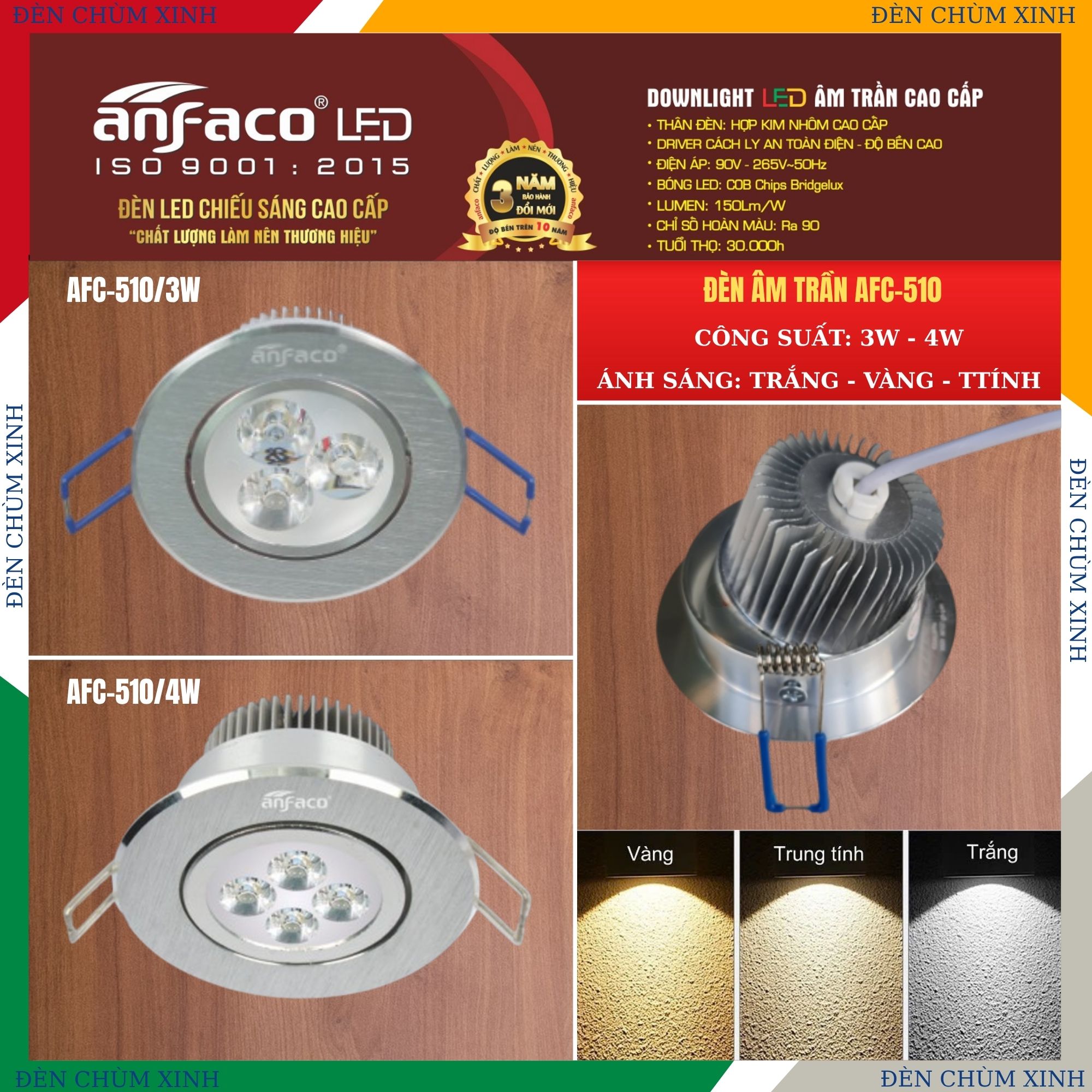 ĐÈN LED ÂM TRẦN AFC-510/3W CHÍNH HÃNG ANFACO