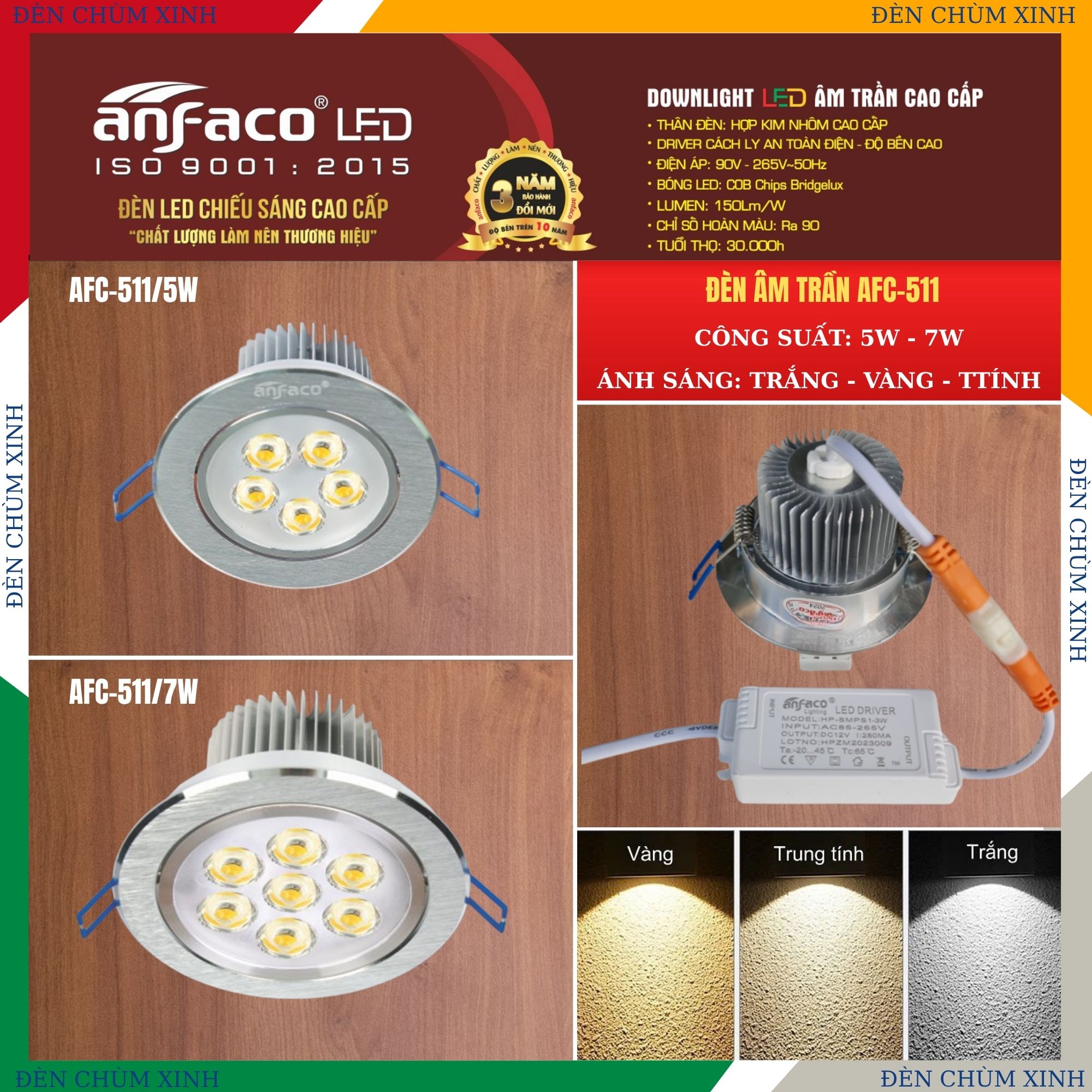 ĐÈN LED ÂM TRẦN AFC-511/5W CHÍNH HÃNG ANFACO