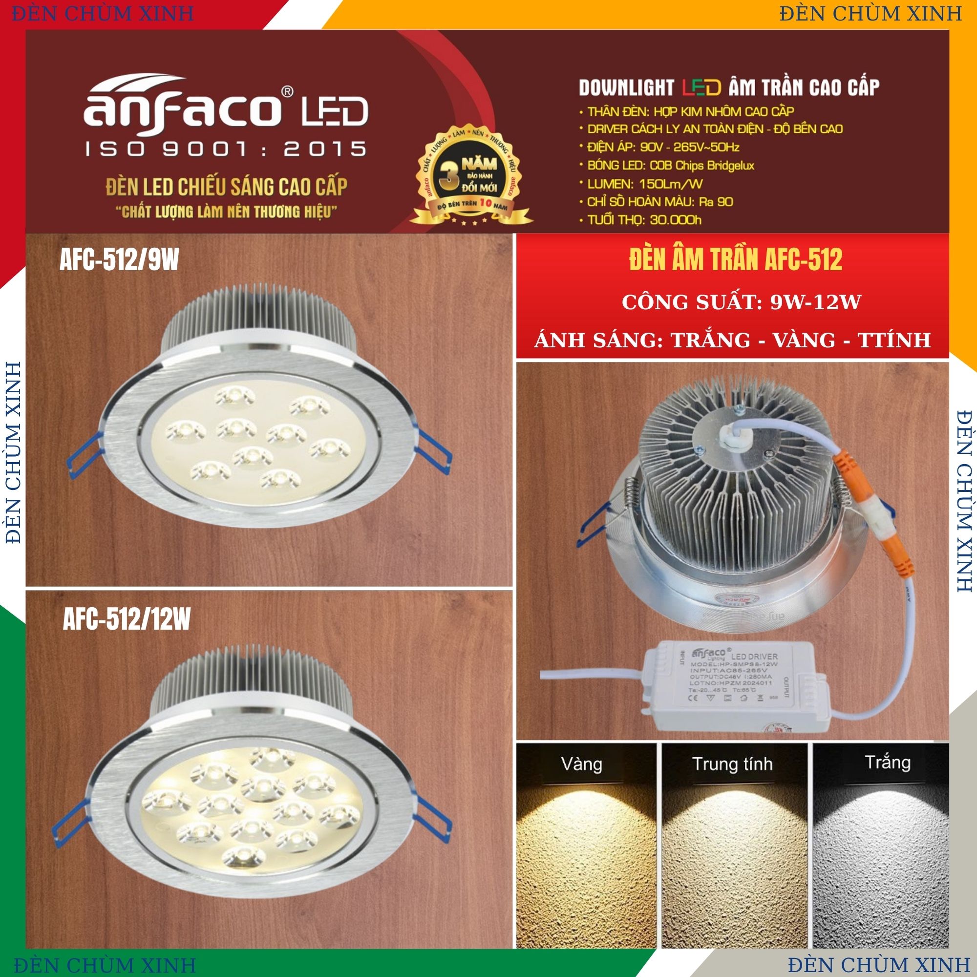 ĐÈN LED ÂM TRẦN AFC-512/12W CHÍNH HÃNG ANFACO