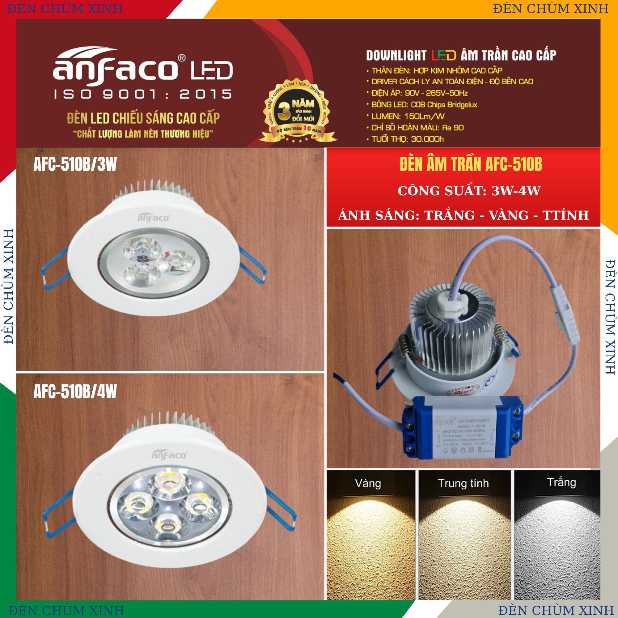 ĐÈN LED ÂM TRẦN AFC-510/3W CHÍNH HÃNG ANFACO
