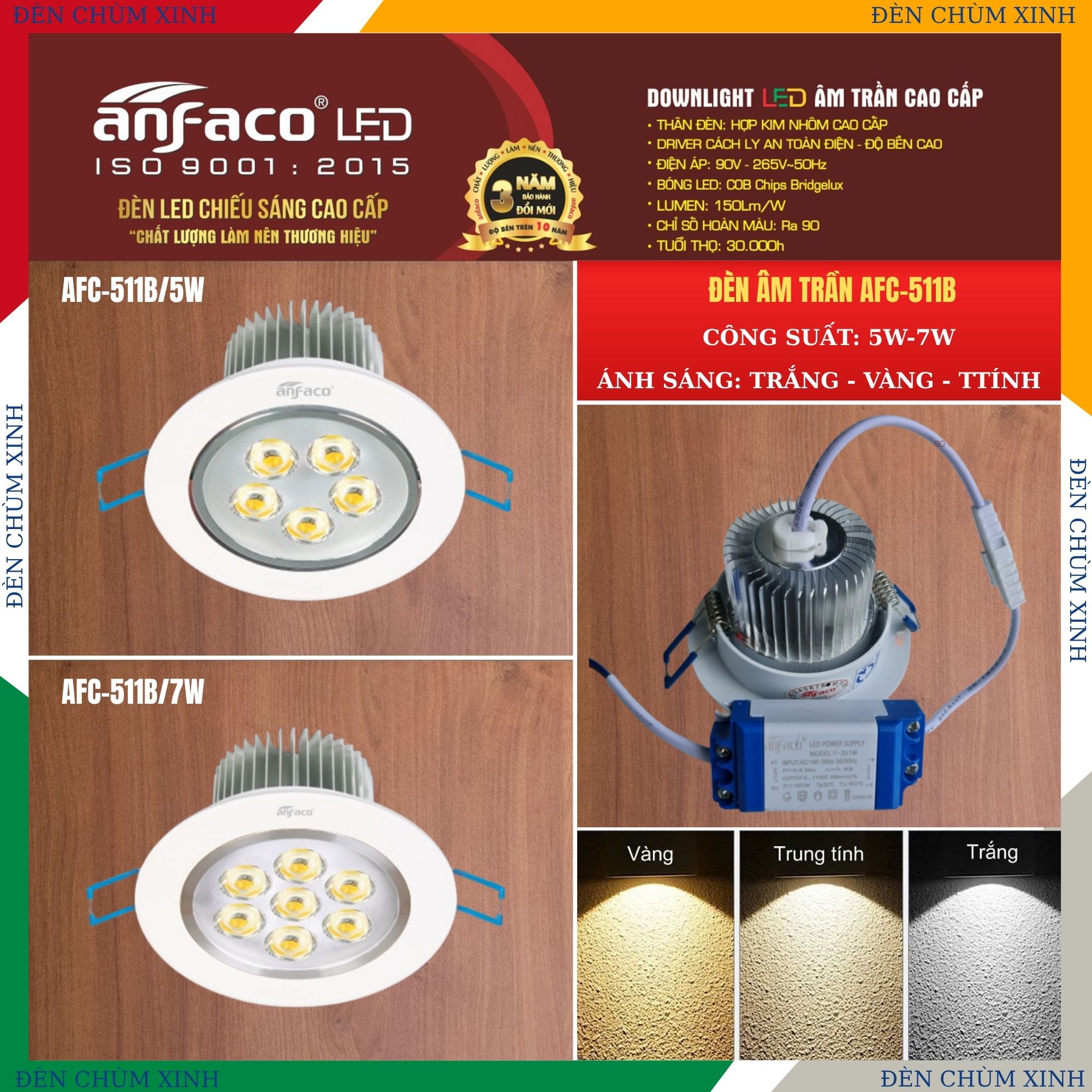 ĐÈN LED ÂM TRẦN AFC-511B/5W CHÍNH HÃNG ANFACO