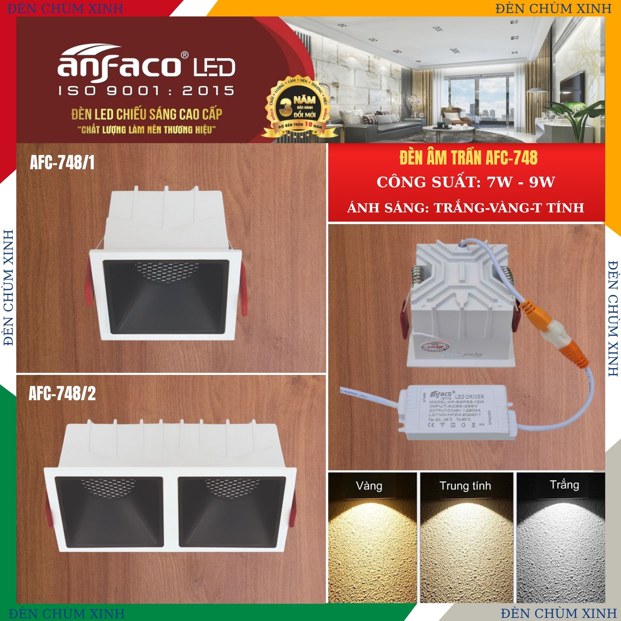 ĐÈN LED ÂM TRẦN AFC 748/2-7W CHÍNH HÃNG ANFACO