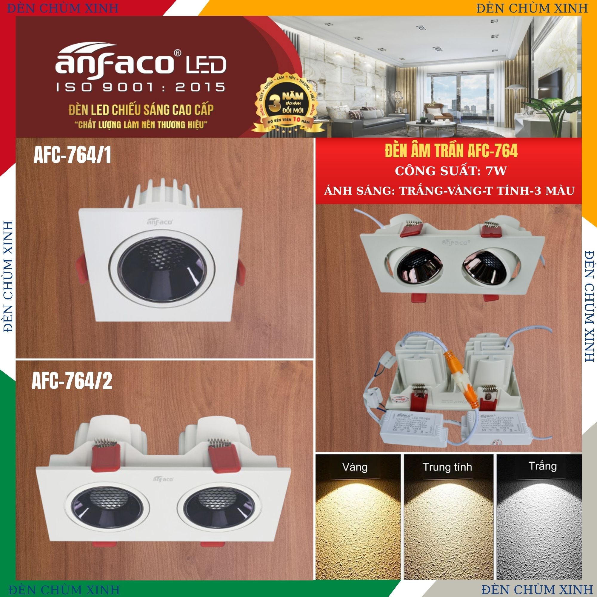 ĐÈN LED ÂM TRẦN AFC 764/1-7W CHÍNH HÃNG ANFACO