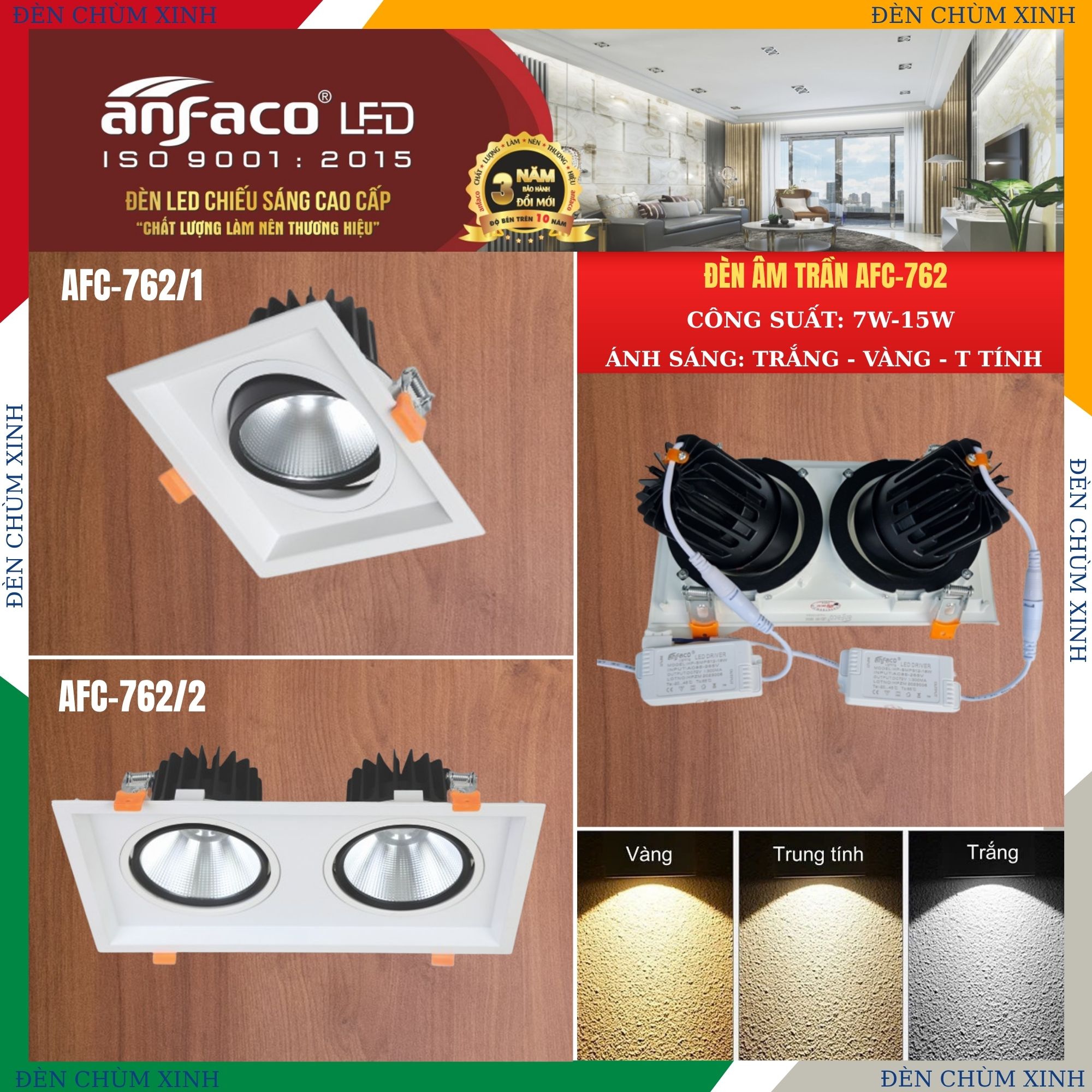 ĐÈN LED ÂM TRẦN AFC 762/1-7W CHÍNH HÃNG ANFACO