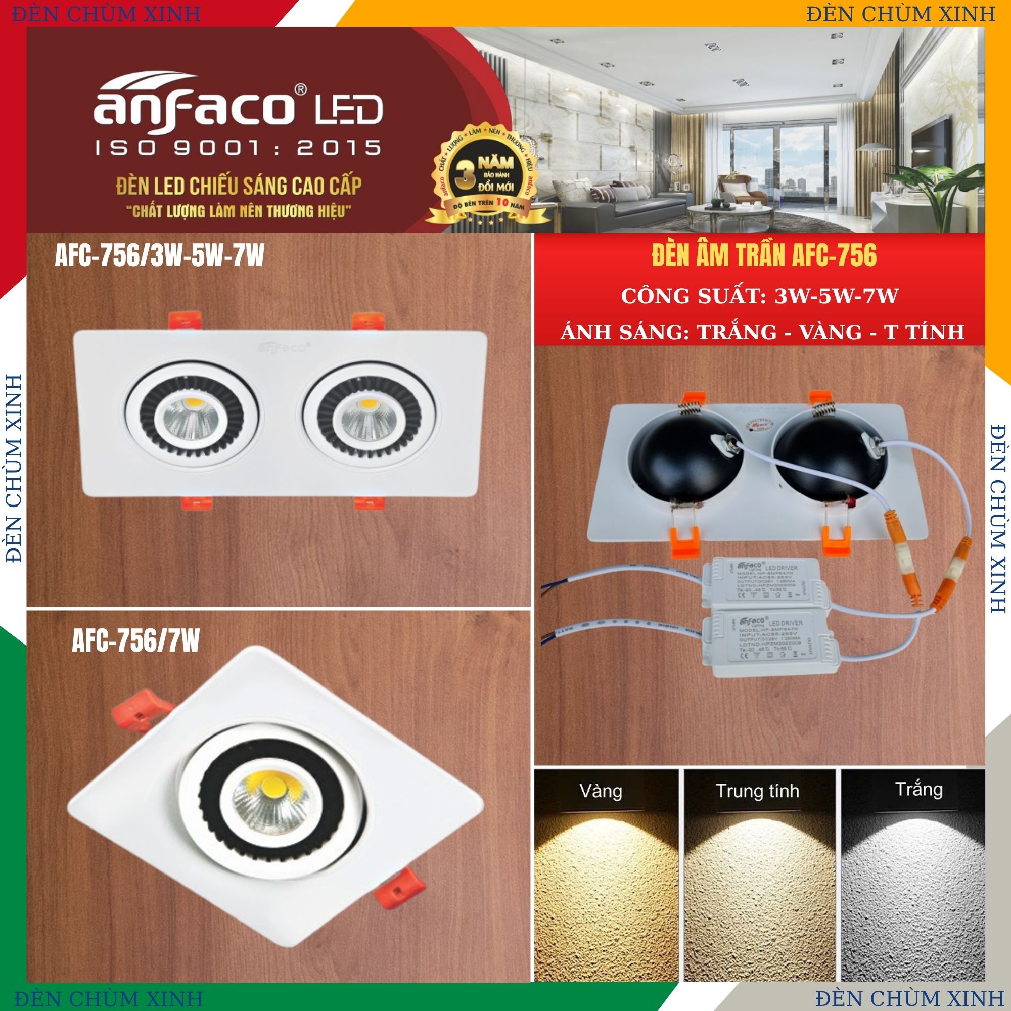 ĐÈN LED ÂM TRẦN AFC 756/2-5W CHÍNH HÃNG ANFACO
