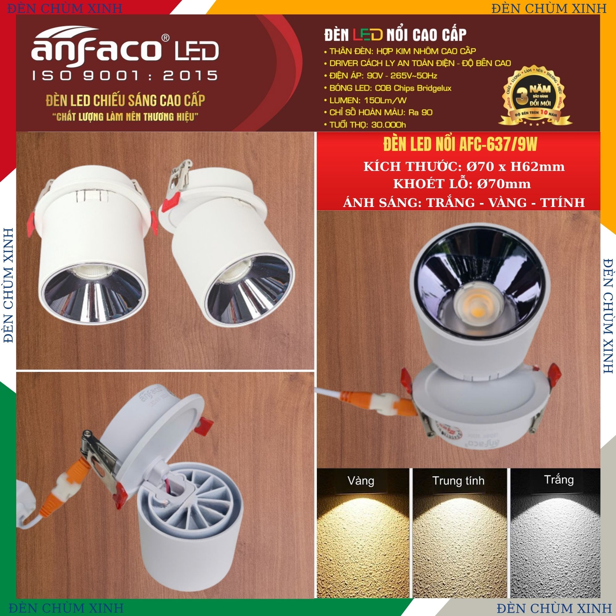 ĐÈN LED NỔI AFC 637-9W ĐEN CHÍNH HÃNG ANFACO