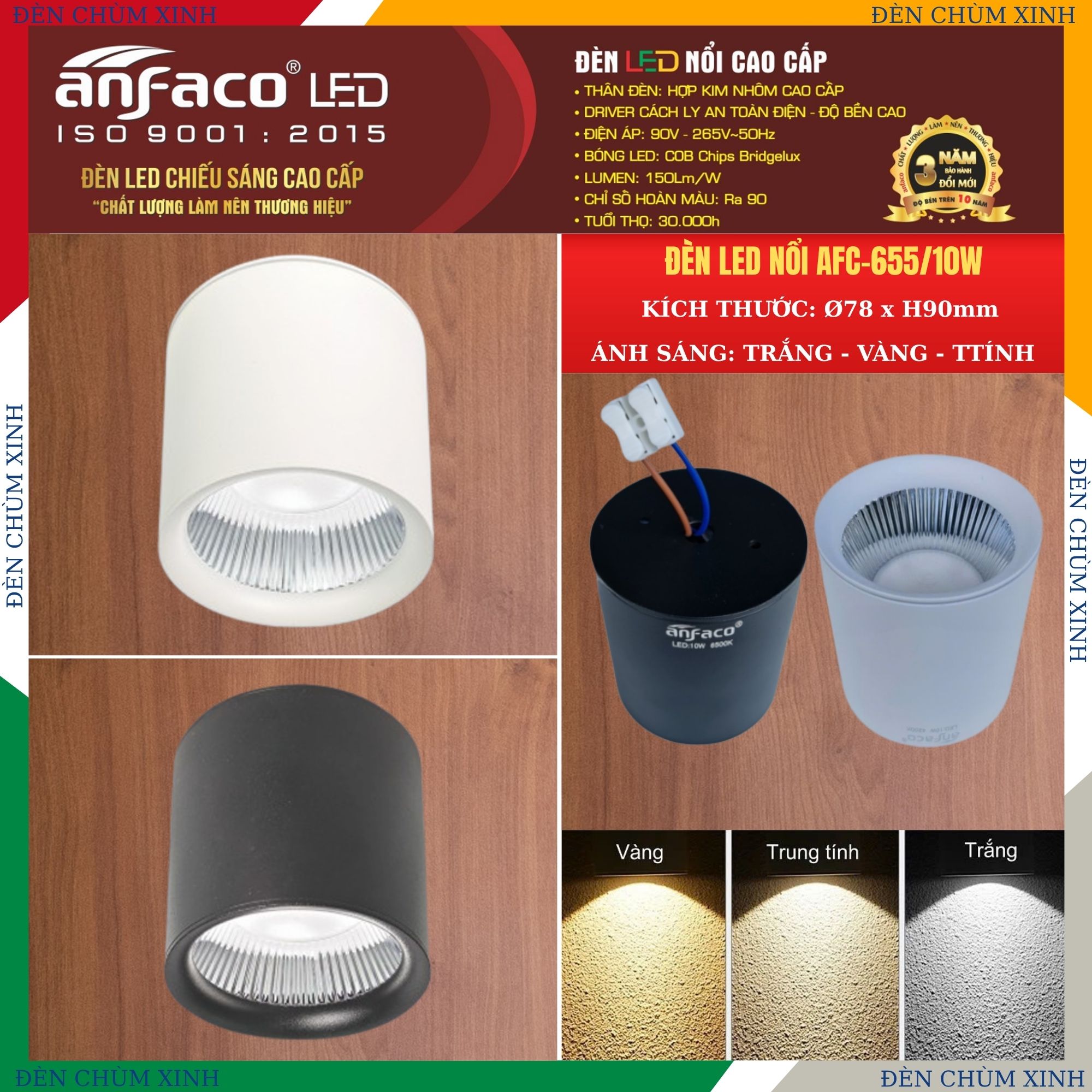 ĐÈN LON NỔI AFC 655D-10W CHÍNH HÃNG ANFACO