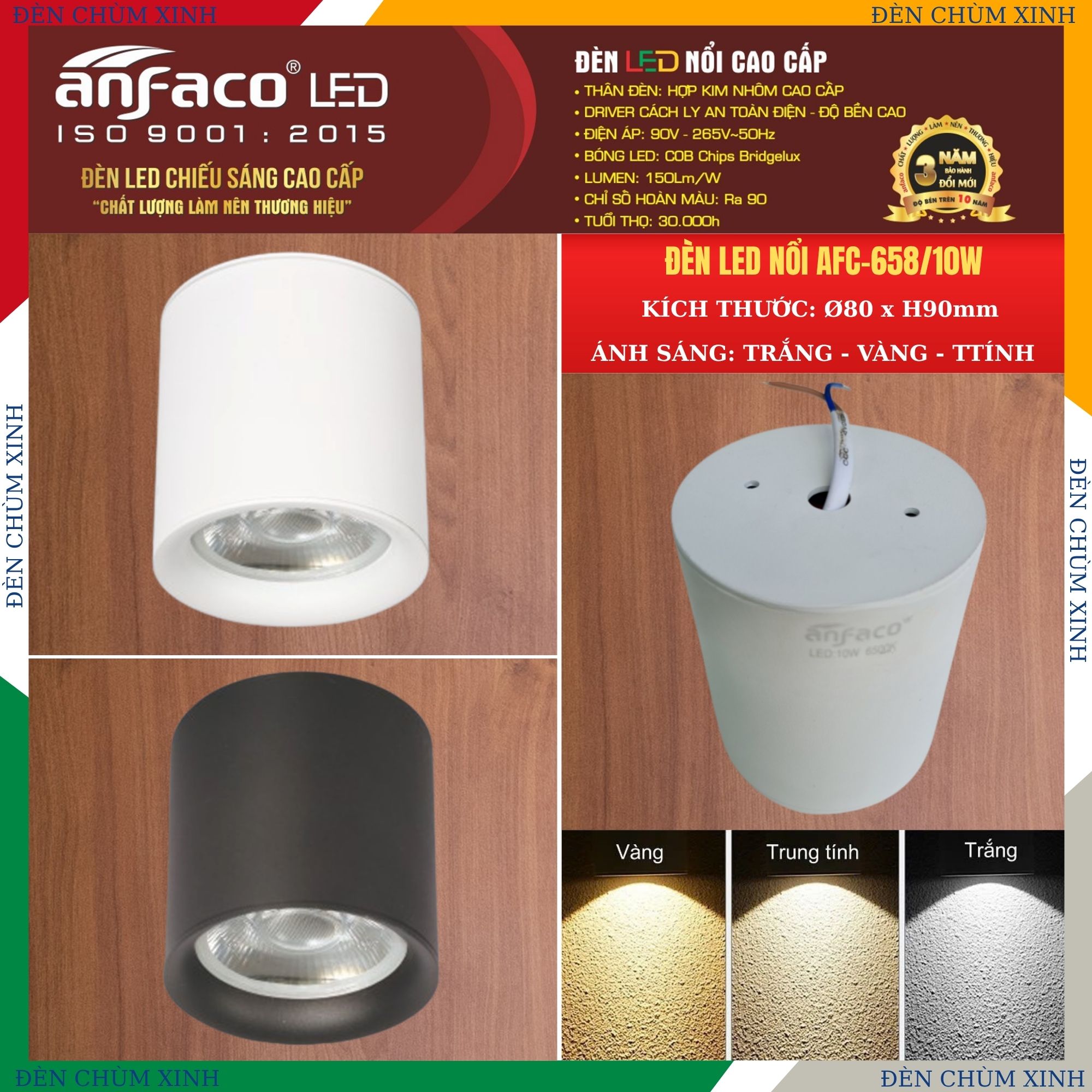 ĐÈN LON NỔI AFC 658T-10W TRẮNG CHÍNH HÃNG ANFACO