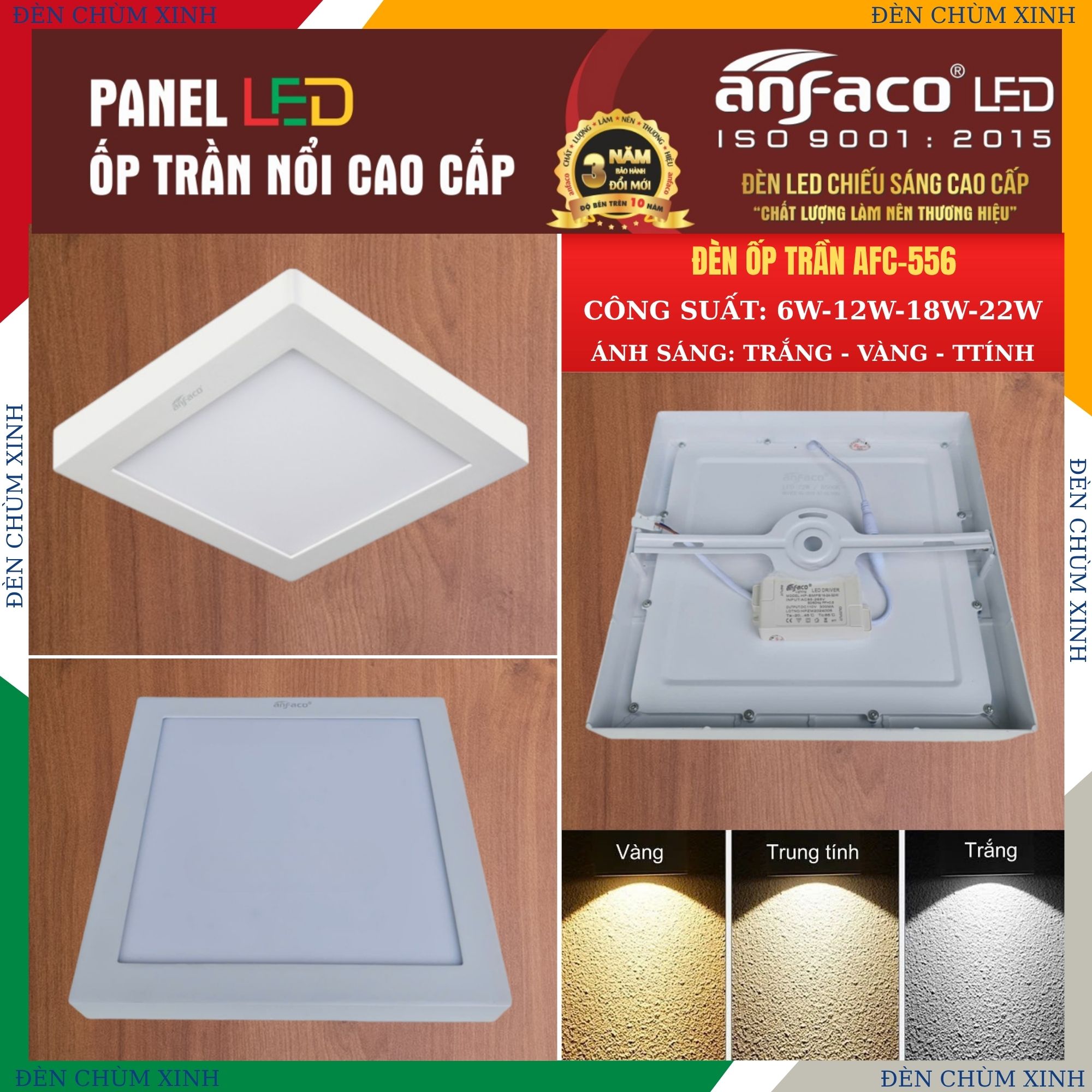ĐÈN ỐP TRẦN NỔI AFC 556-12W TRẮNG CHÍNH HÃNG ANFACO
