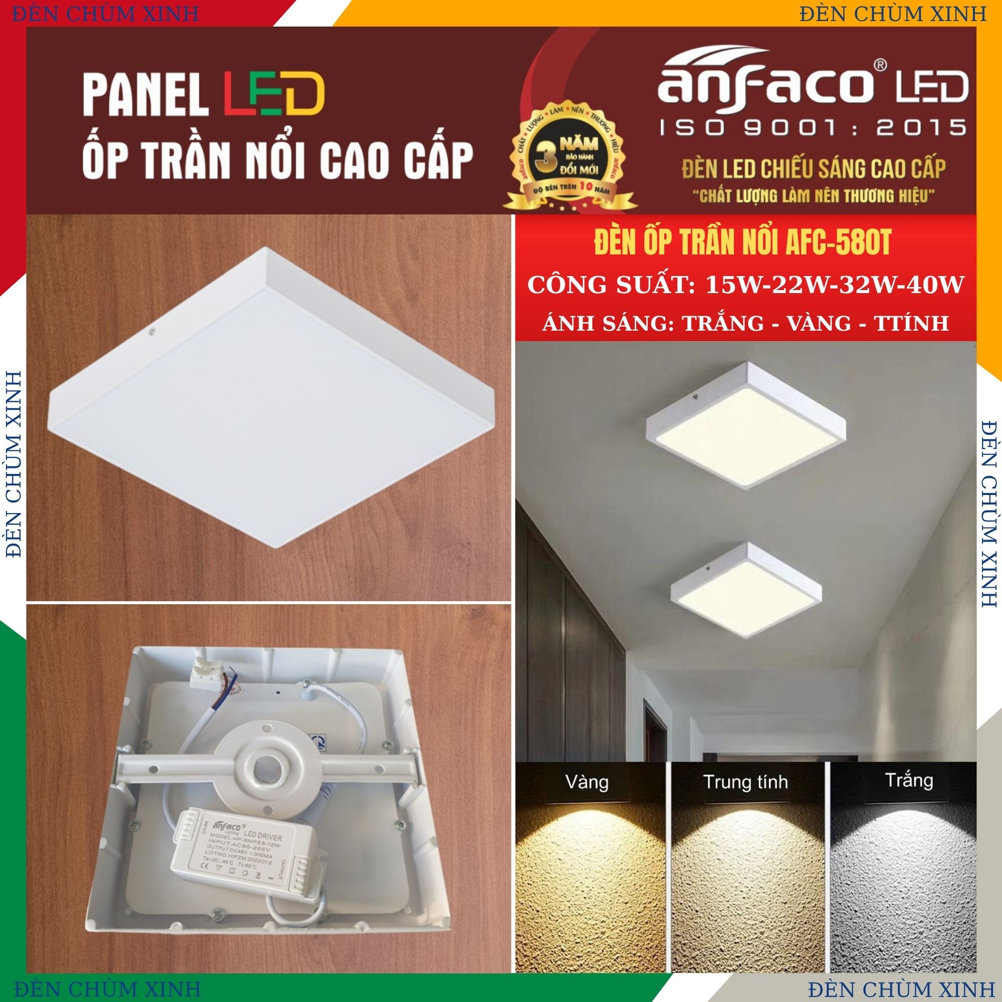 ĐÈN ỐP TRẦN NỔI AFC 580T-15W TRẮNG CHÍNH HÃNG ANFACO