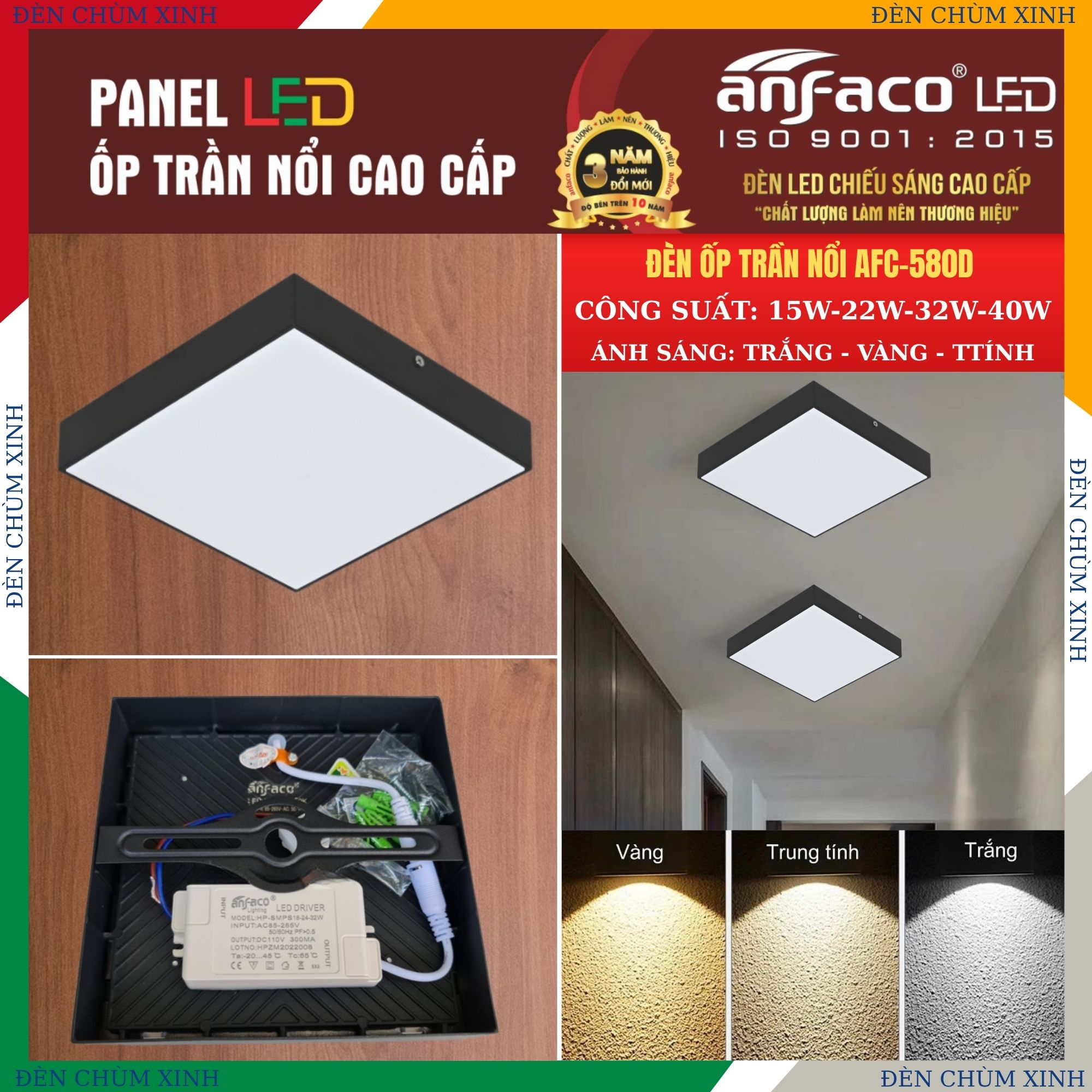 ĐÈN ỐP TRẦN NỔI AFC 580D-40W ĐEN CHÍNH HÃNG ANFACO