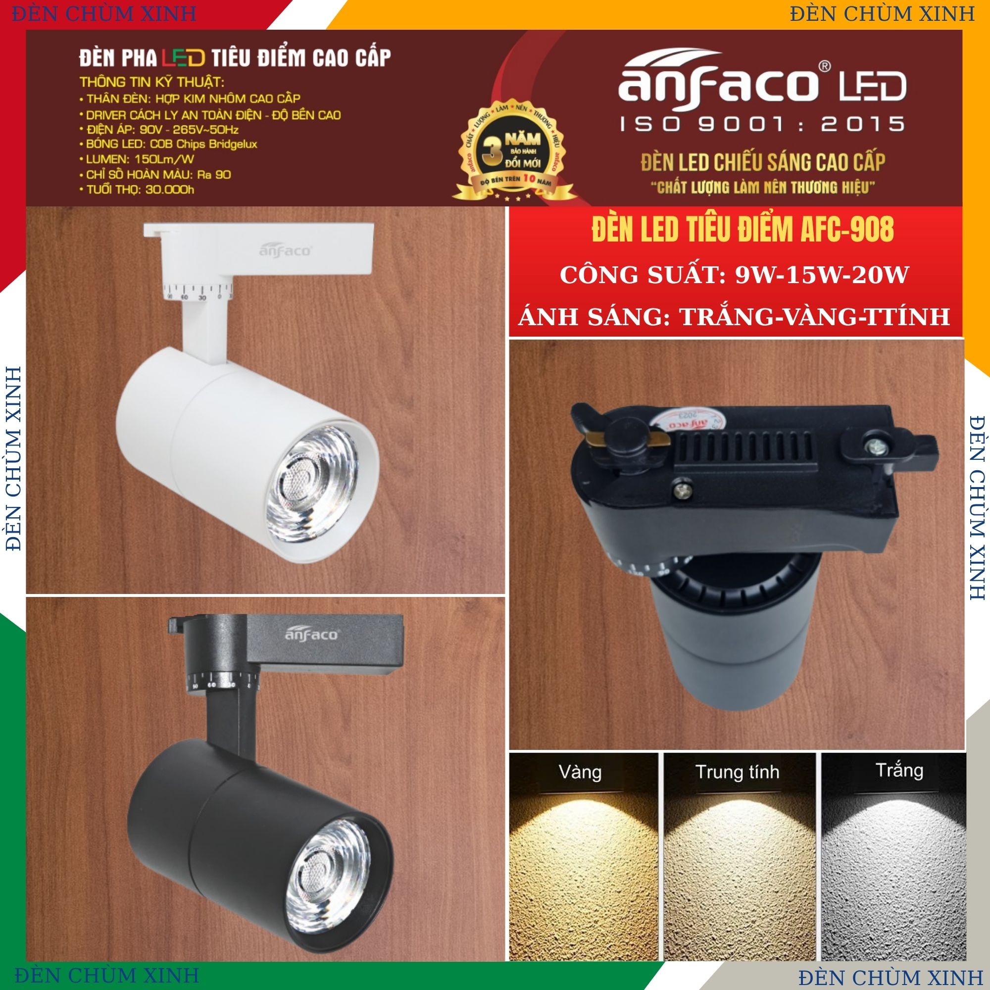 ĐÈN PHA LED TIÊU ĐIỂM AFC 908D LED 9W MÀU ĐEN CHÍNH HÃNG ANFACO