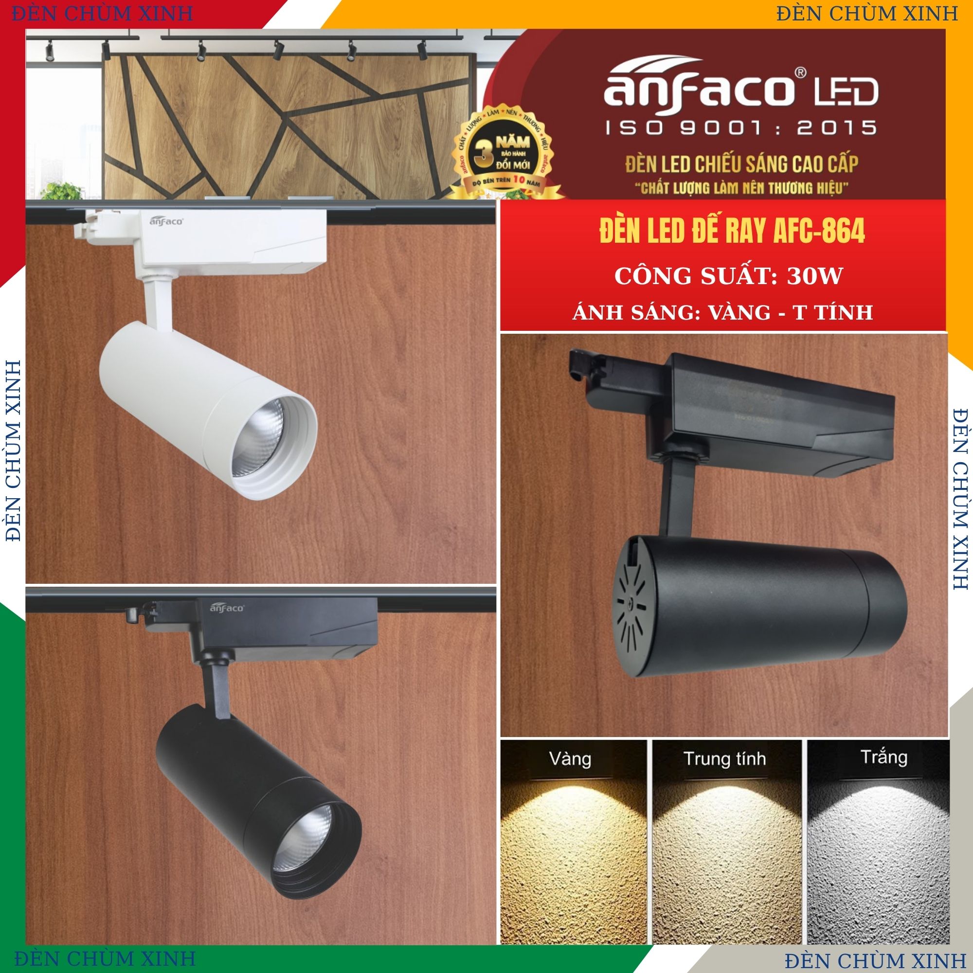ĐÈN PHA LED TIÊU ĐIỂM AFC 864D LED 30W MÀU ĐEN CHÍNH HÃNG ANFACO