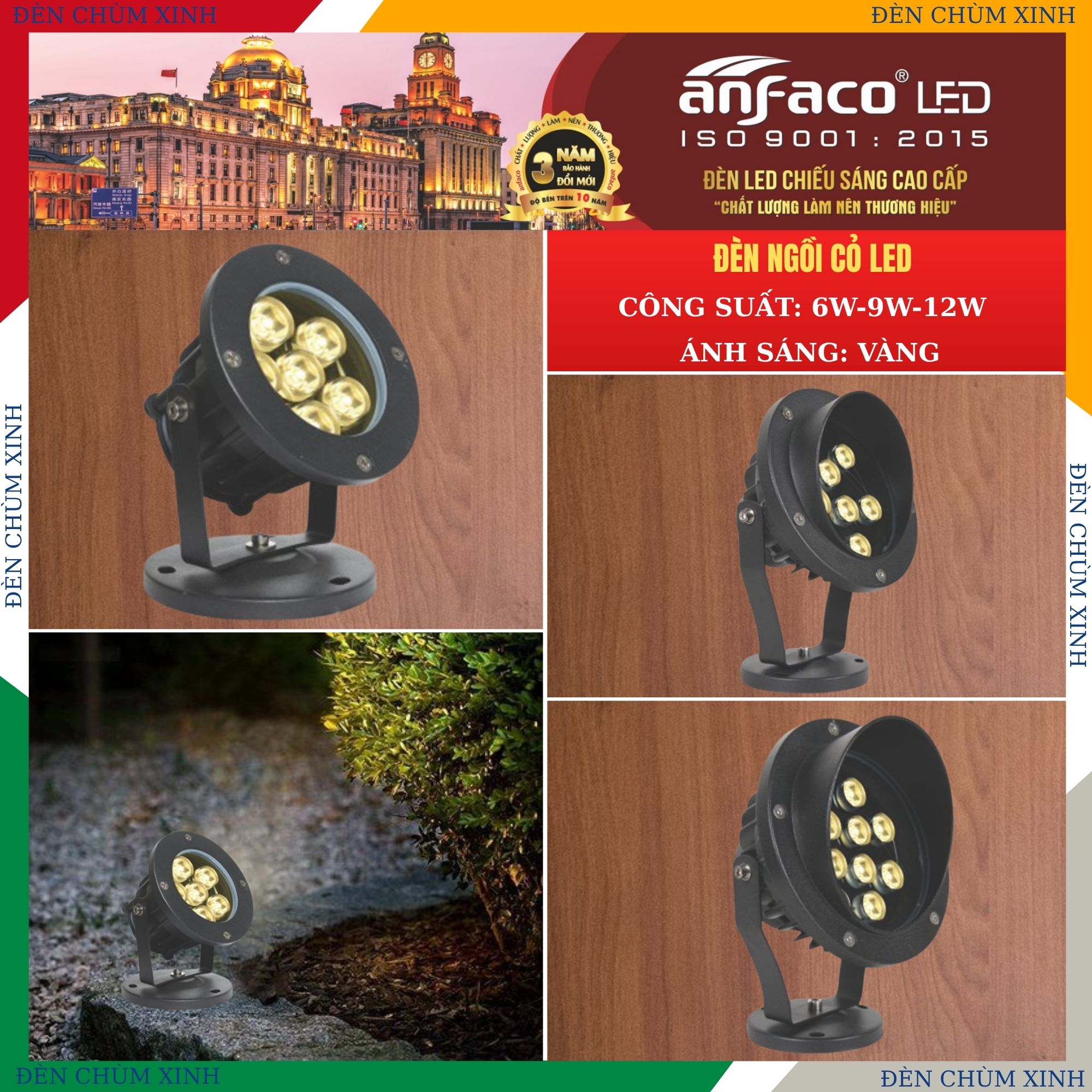 ĐÈN NGỒI CỎ LED 12W CHÍNH HÃNG ANFACO