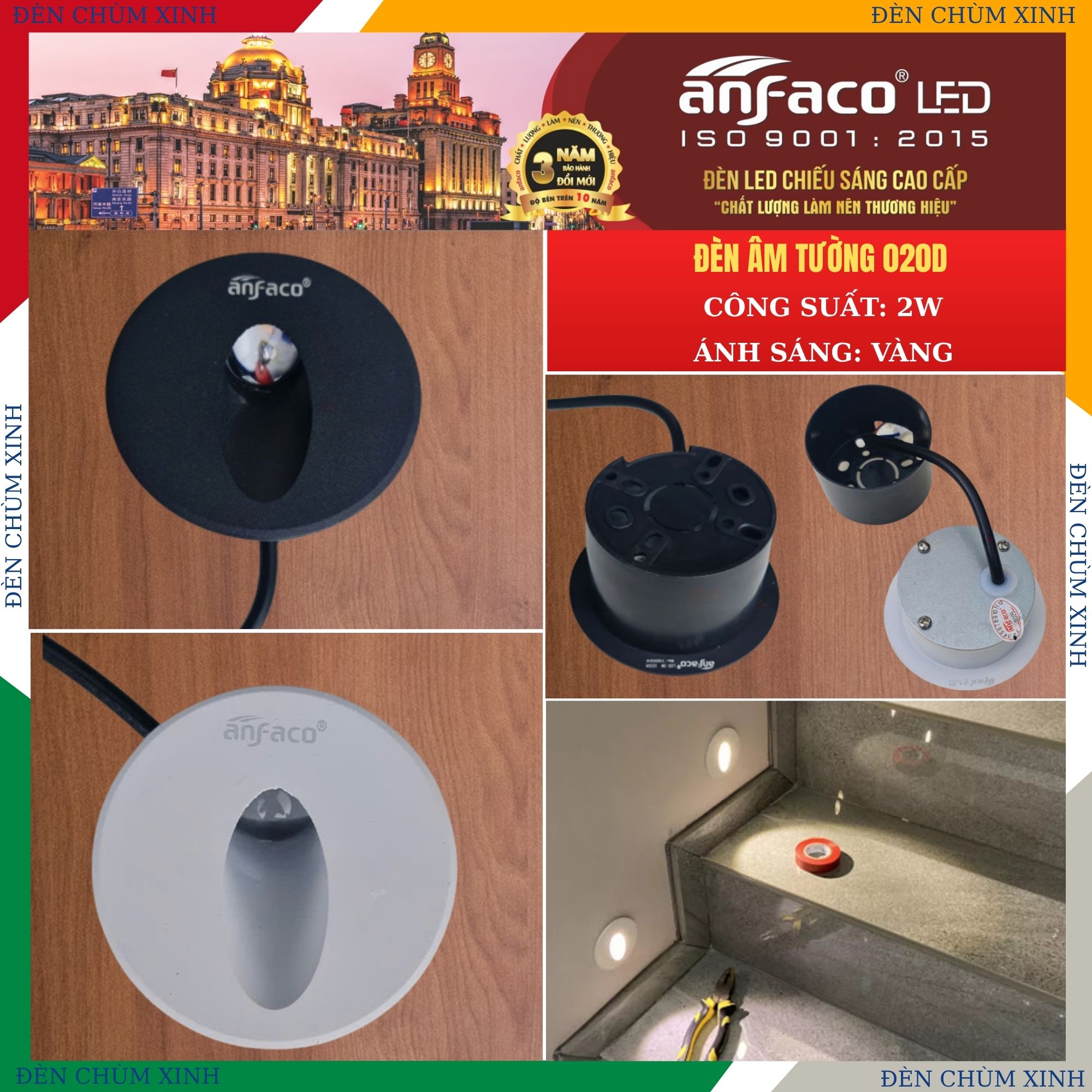 ĐÈN ÂM TƯỜNG 020T MÀU TRẮNG CHÍNH HÃNG ANFACO