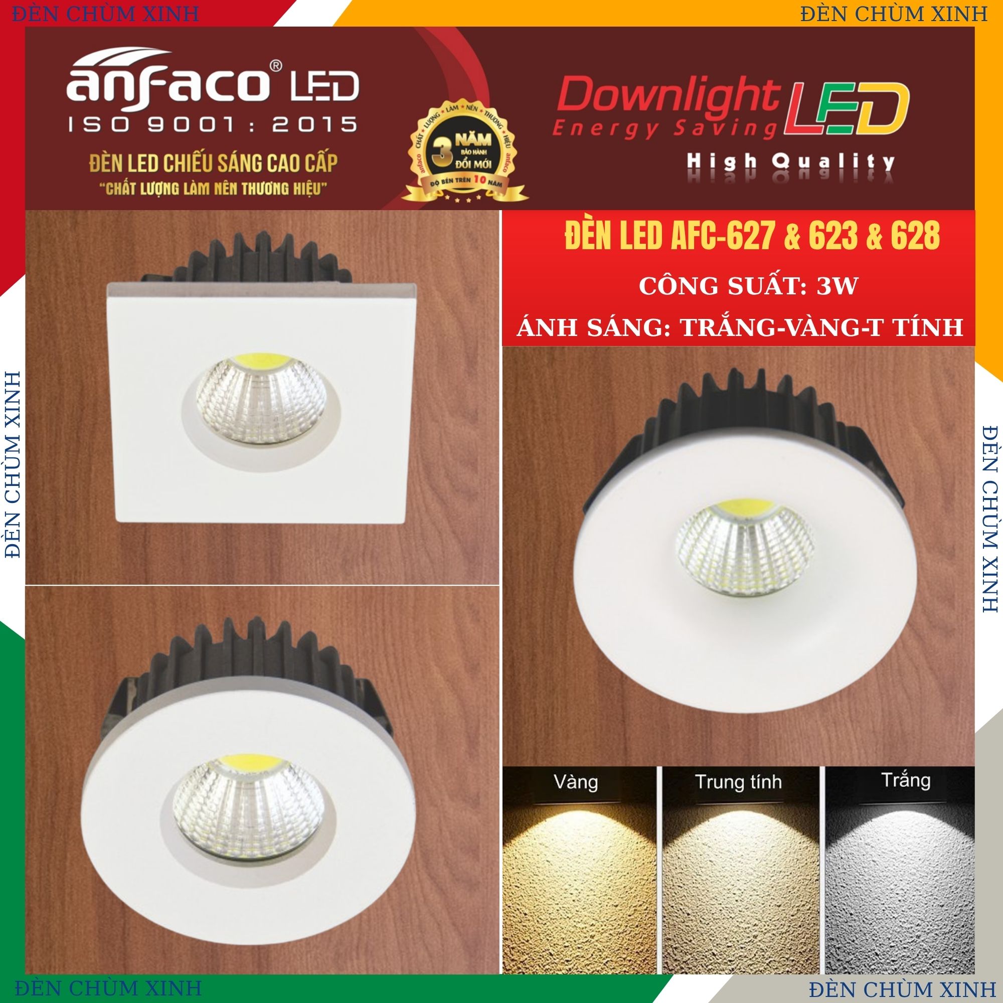 ĐÈN ÂM TRẦN AFC-623/3W CHÍNH HÃNG ANFACO