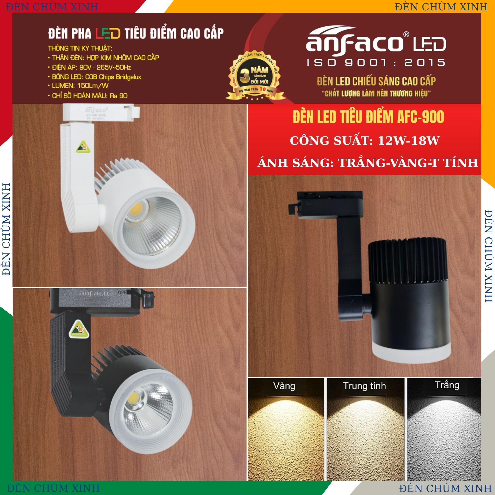 ĐÈN PHA LED TIÊU ĐIỂM AFC-900T/18W MÀU TRẮNG CHÍNH HÃNG ANFACO