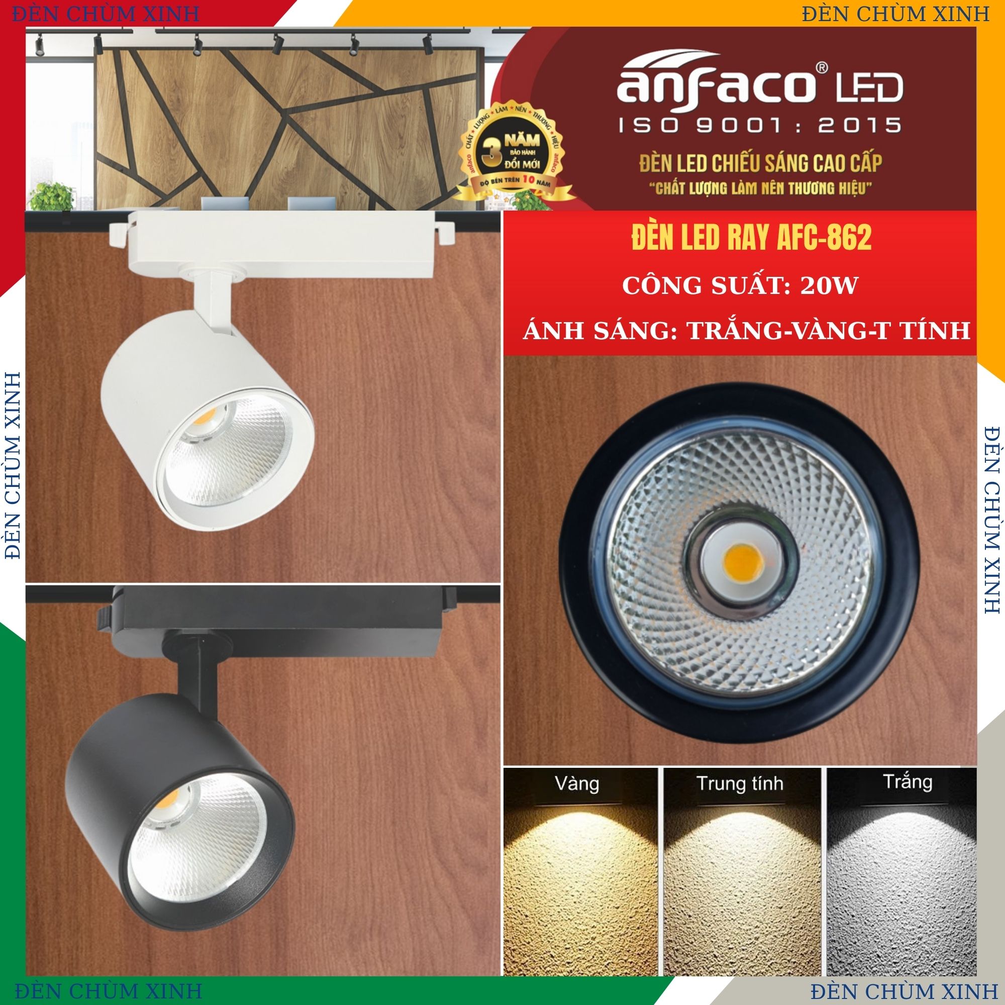 ĐÈN LED RAY AFC-862D/20W MÀU ĐEN CHÍNH HÃNG ANFACO