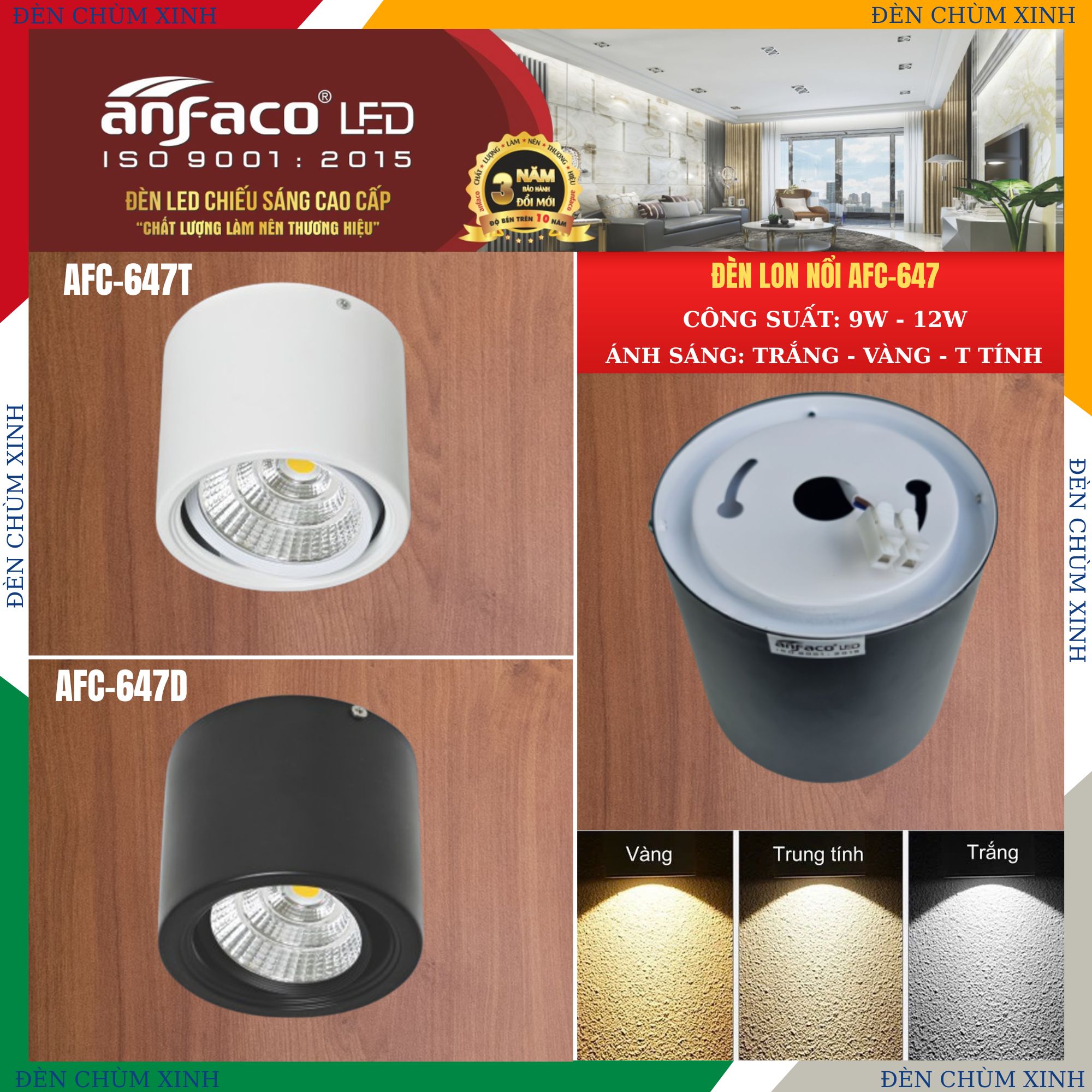 ĐÈN LON NỔI AFC 647T-7W TRẮNG CHÍNH HÃNG ANFACO