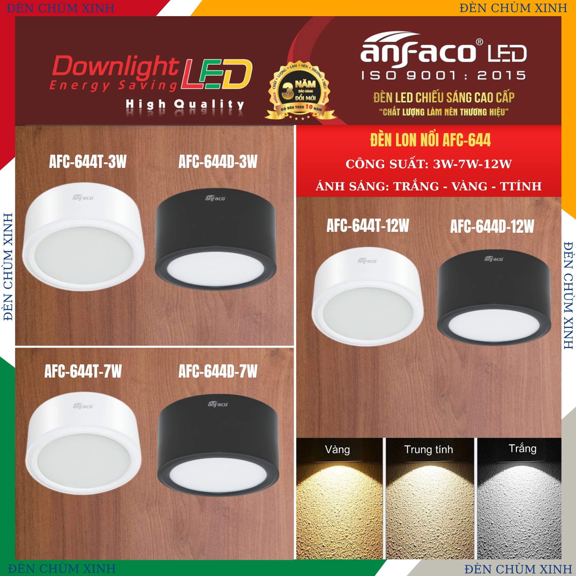 ĐÈN LON NỔI AFC 644D-7W TRẮNG CHÍNH HÃNG ANFACO