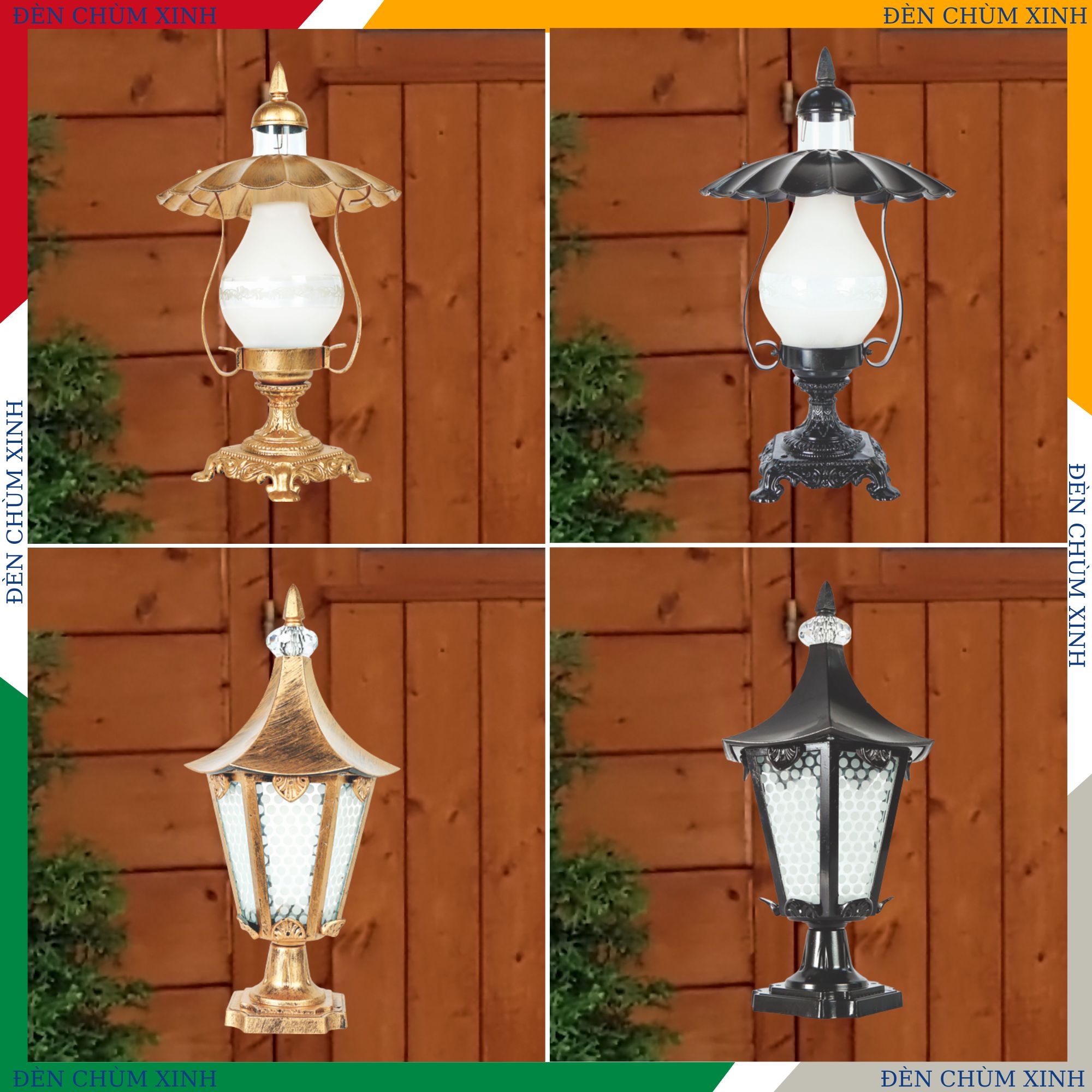 ĐÈN TRỤ SÂN VƯỜN NVT-196A MÀU VÀNG HÀNG CHÍNH HÃNG