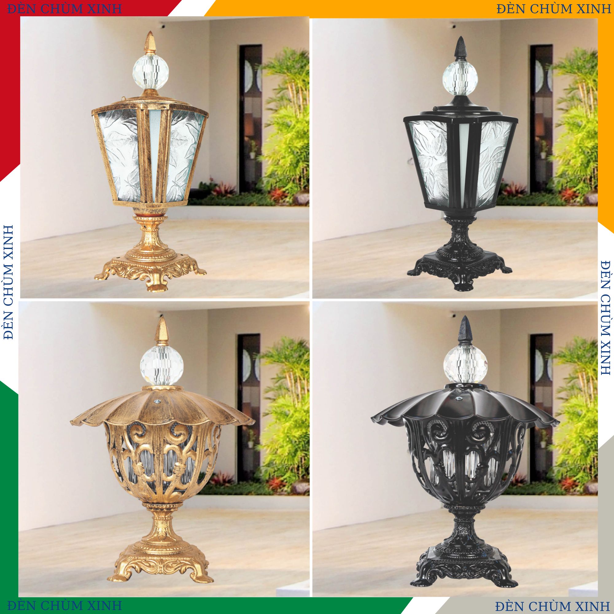 ĐÈN TRỤ SÂN VƯỜN NVT-223A MÀU VÀNG HÀNG CHÍNH HÃNG