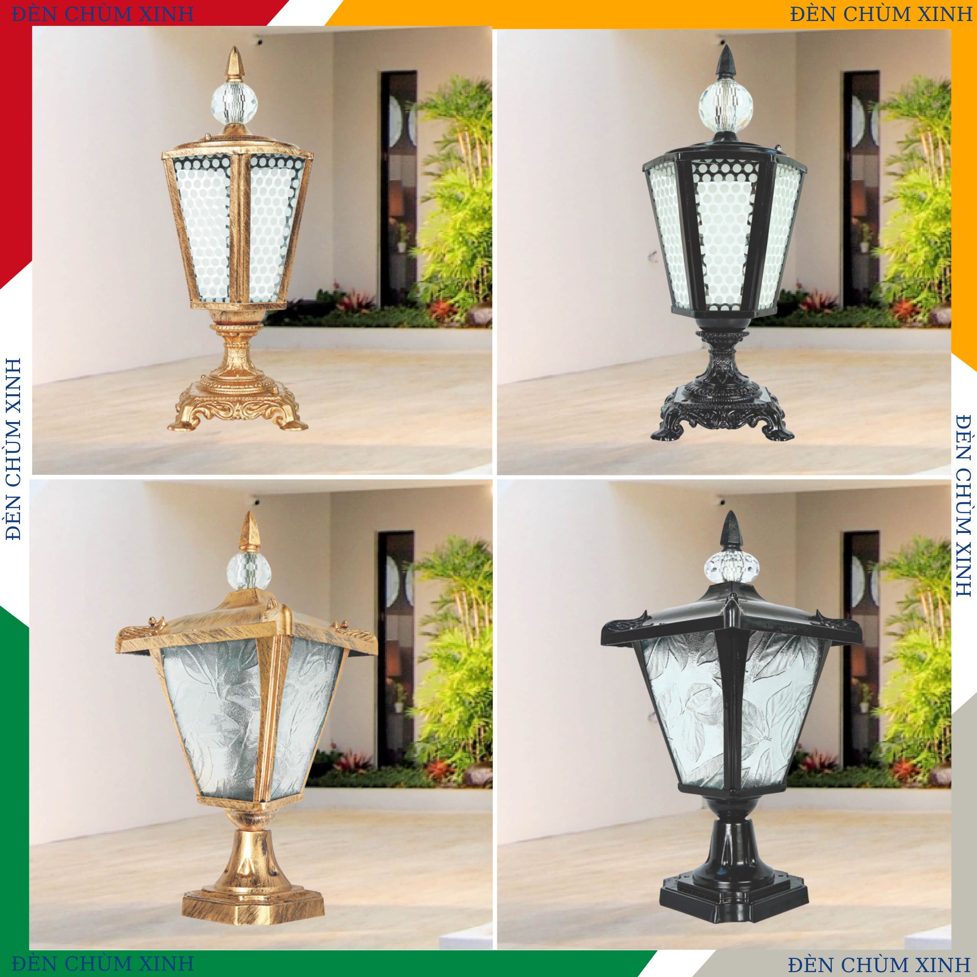 ĐÈN TRỤ SÂN VƯỜN NVT-219A MÀU VÀNG HÀNG CHÍNH HÃNG