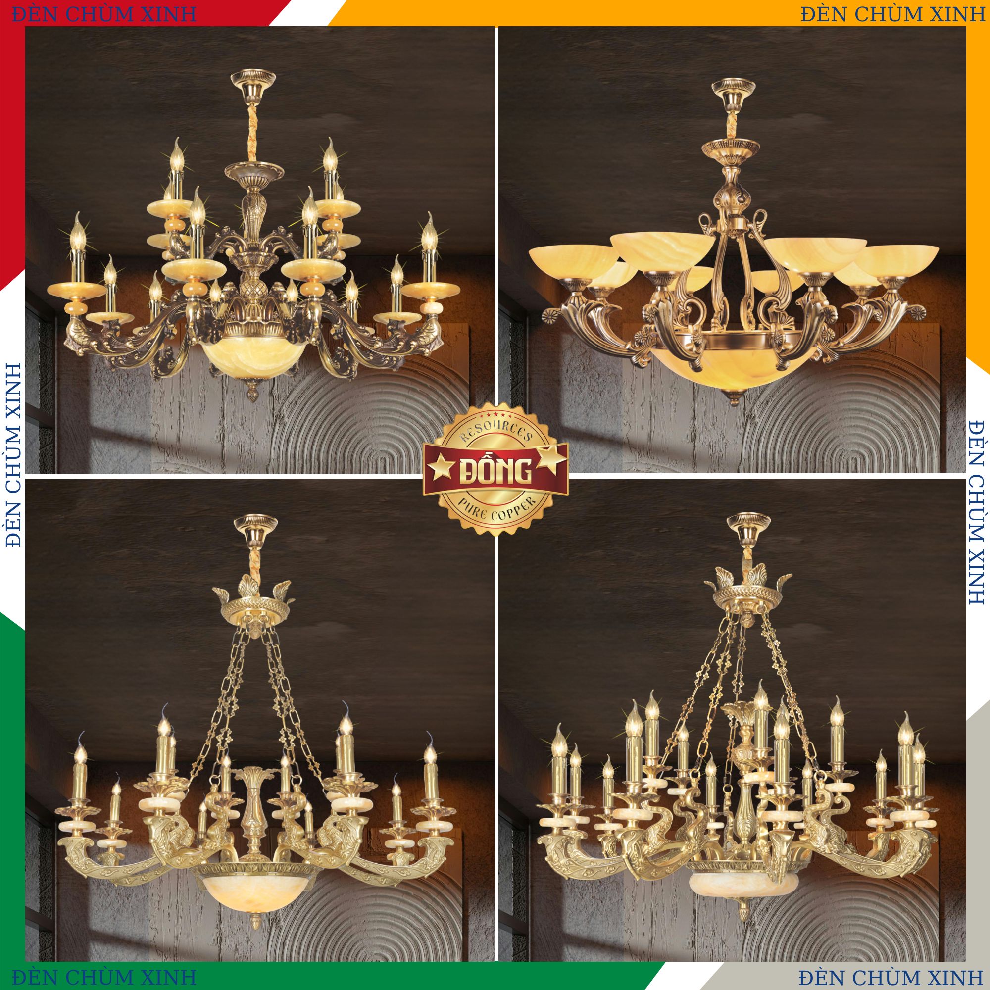 ĐÈN CHÙM ĐỒNG NC-8885/10+5 HÀNG CHÍNH HÃNG
