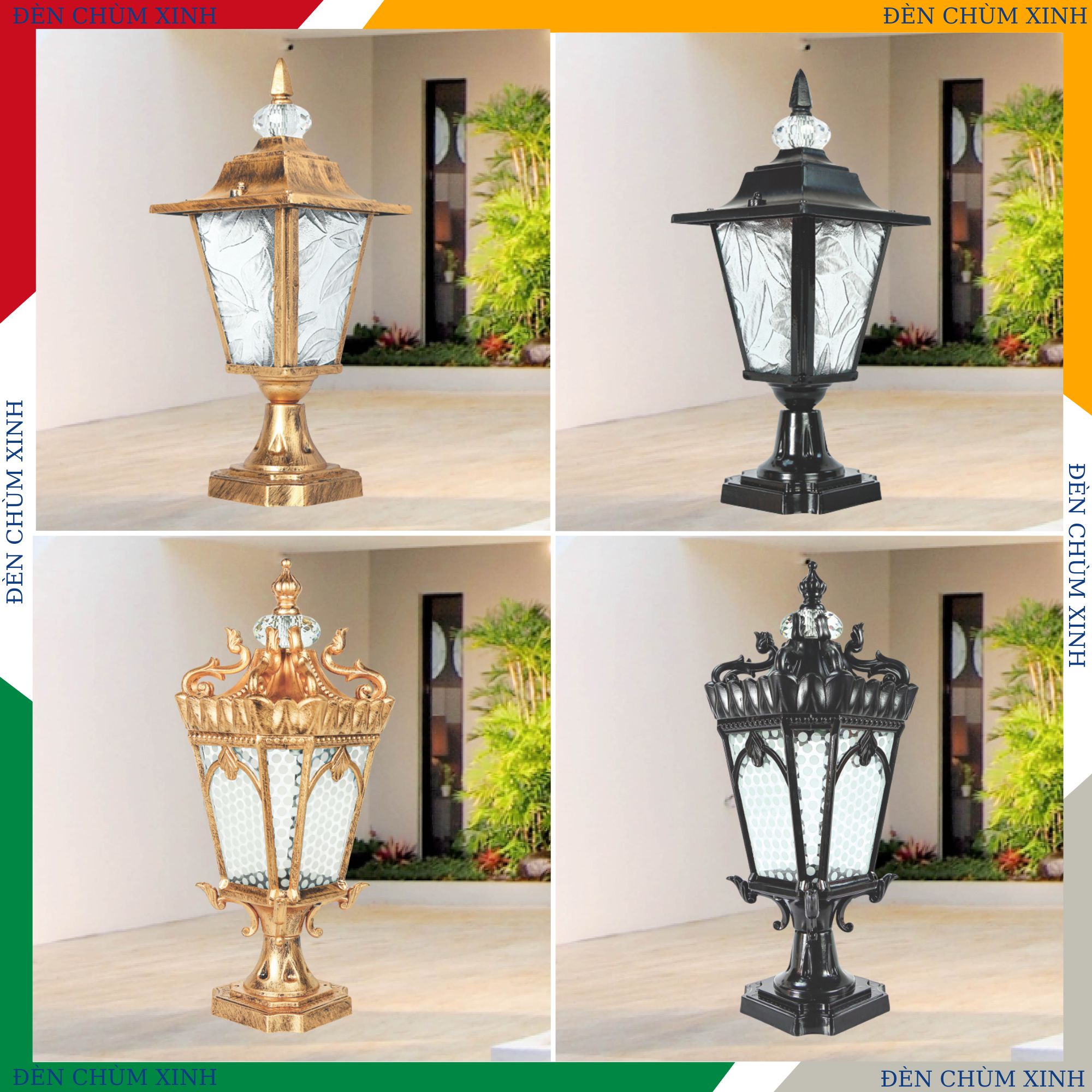 ĐÈN TRỤ SÂN VƯỜN NVT-221A MÀU VÀNG HÀNG CHÍNH HÃNG