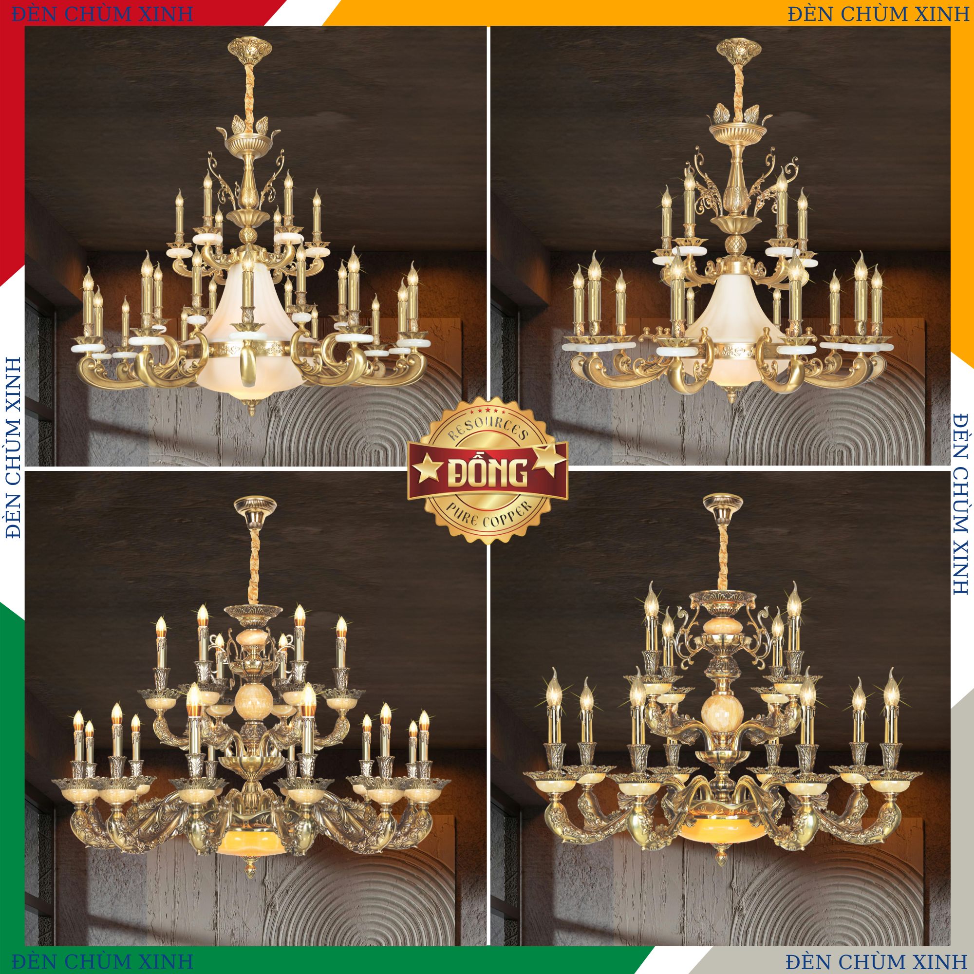ĐÈN CHÙM ĐỒNG NC-8880/12+6+6 HÀNG CHÍNH HÃNG